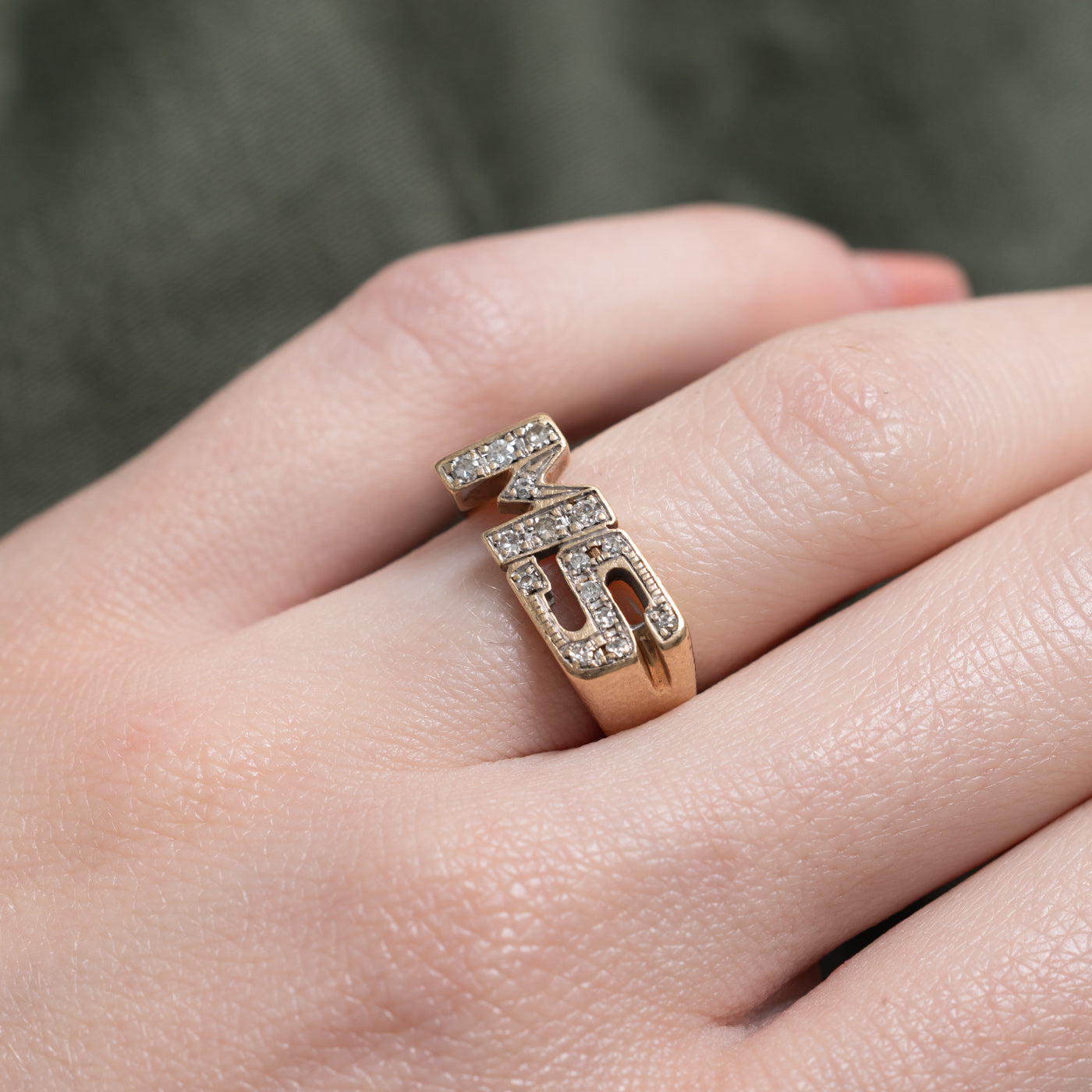 Bague chevalière en diamant avec initiale « MS » | Taille 4,75