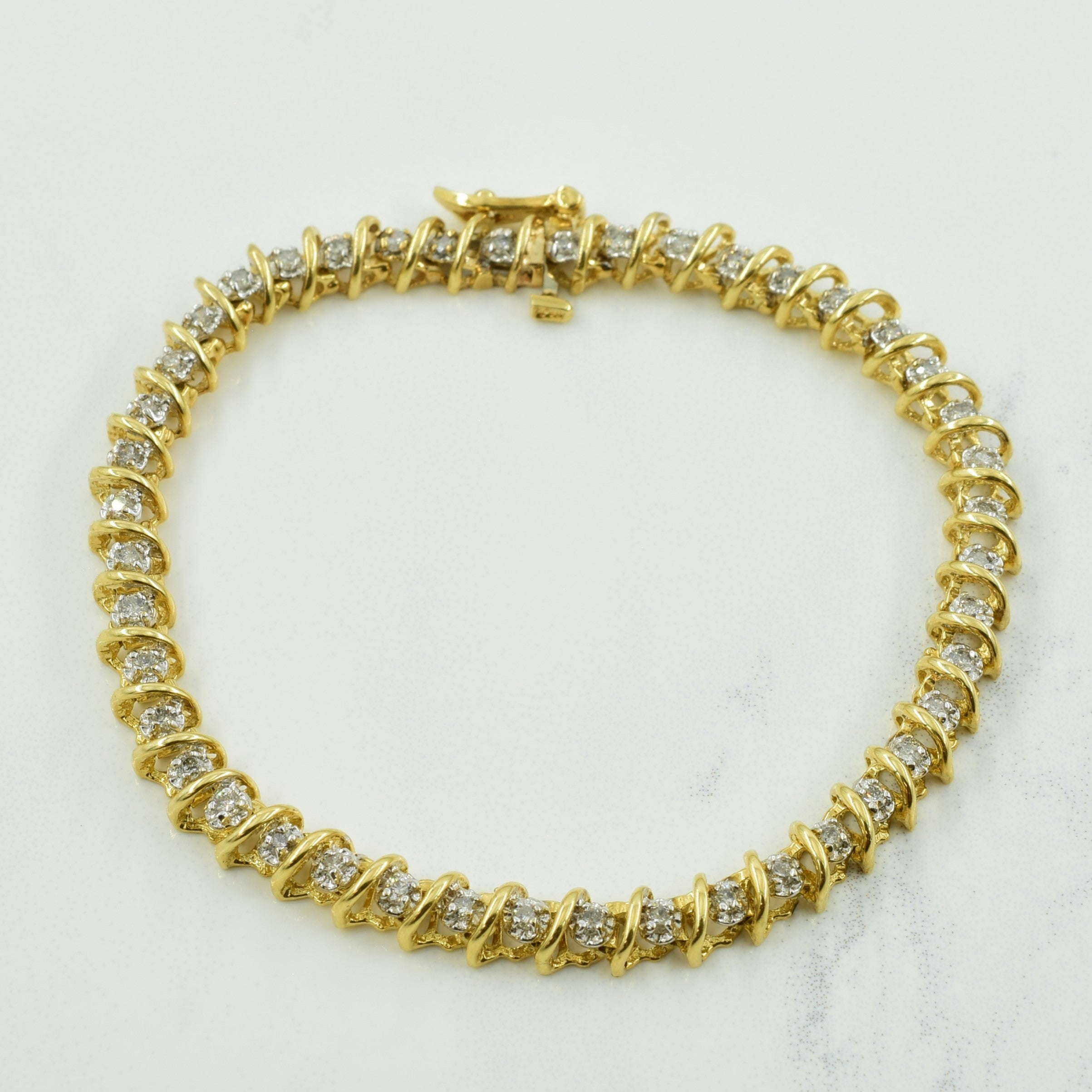Diamond Tennis 10k Yellow Gold Bracelet | 0.90ctw | 6.75" |
