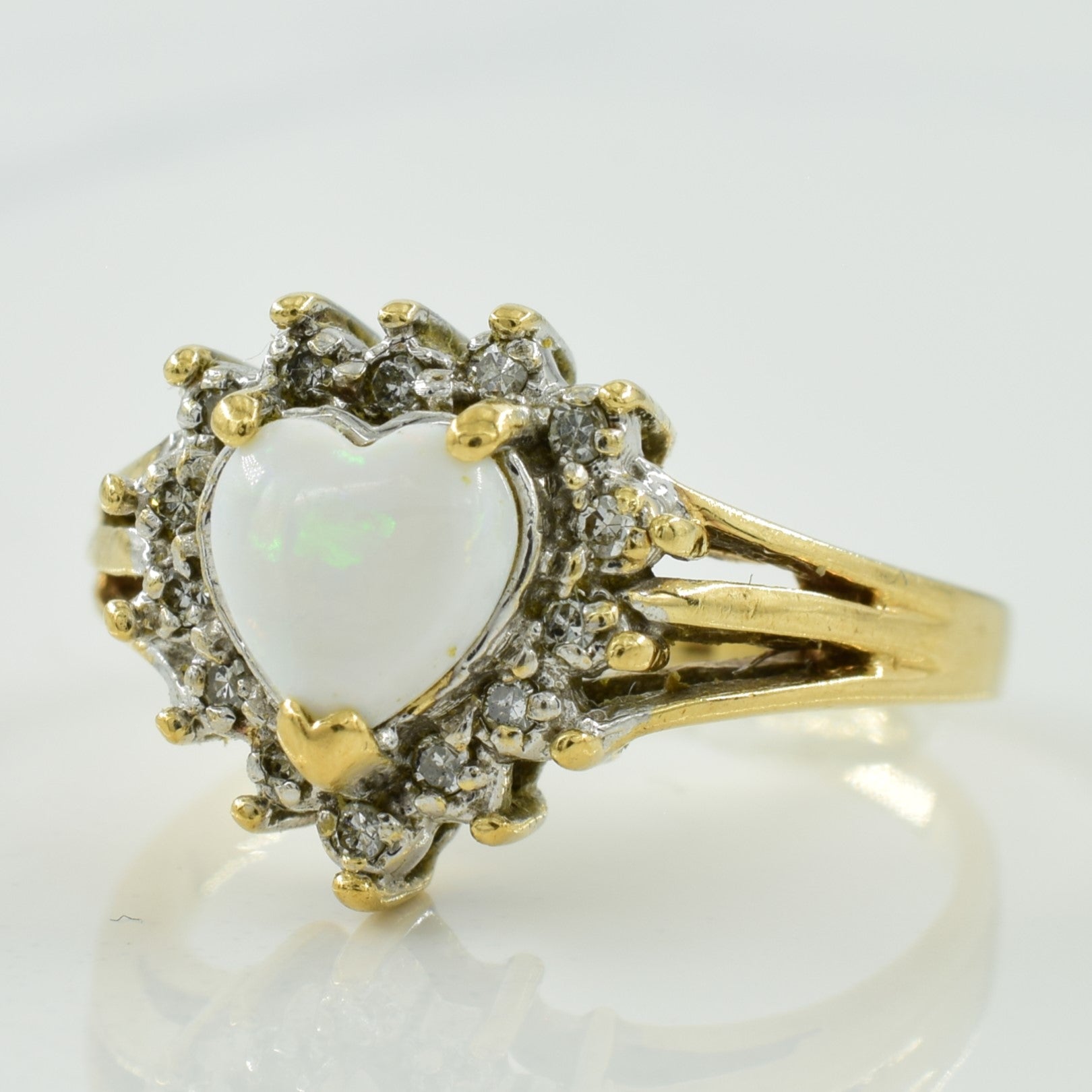 Heart Shaped Opal & Diamond Ring | 0.30ct, 0.10ctw | SZ 6.25 |