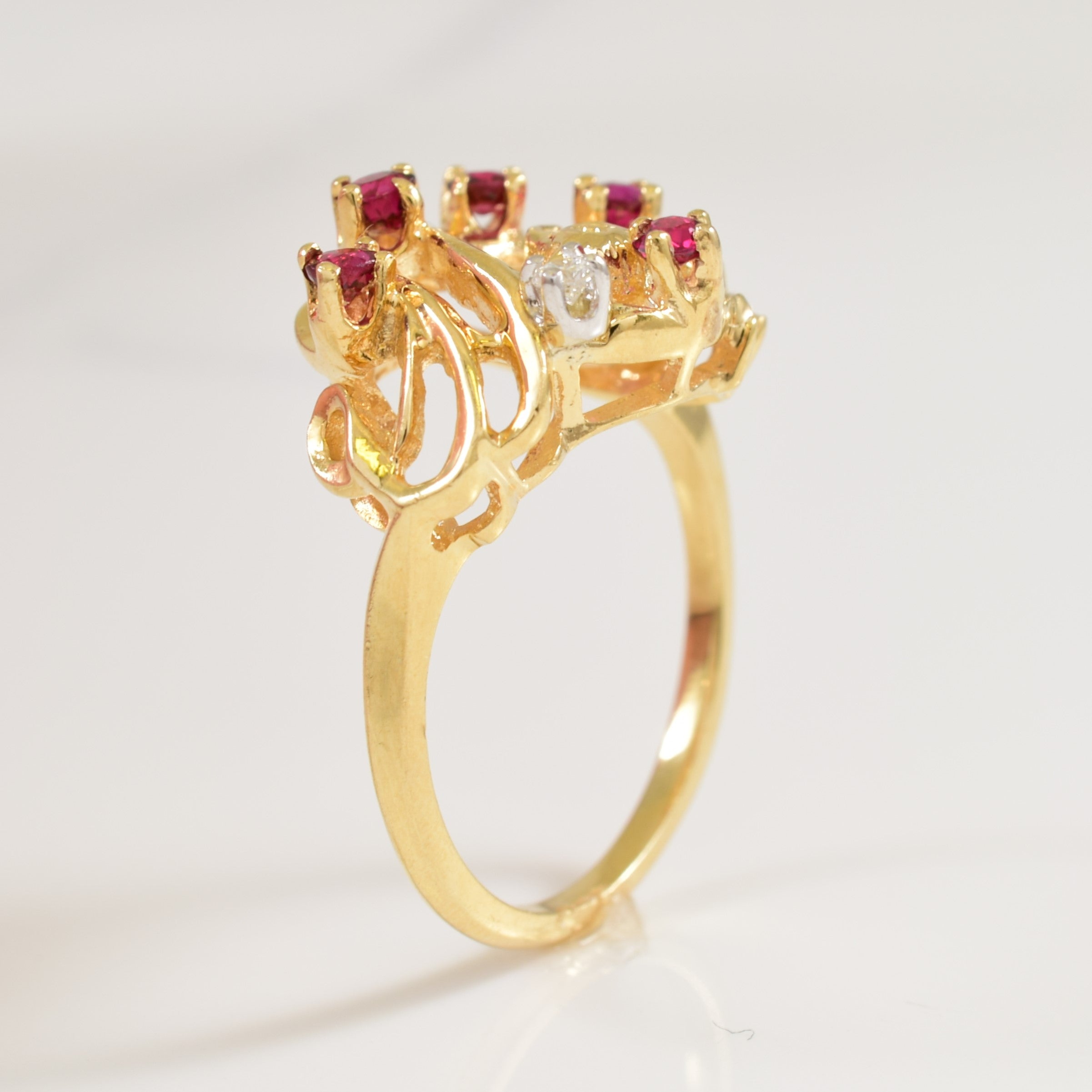 Abstract Ruby & Diamond Cocktail Ring | 0.25ctw, 0.03ct | SZ 7 |