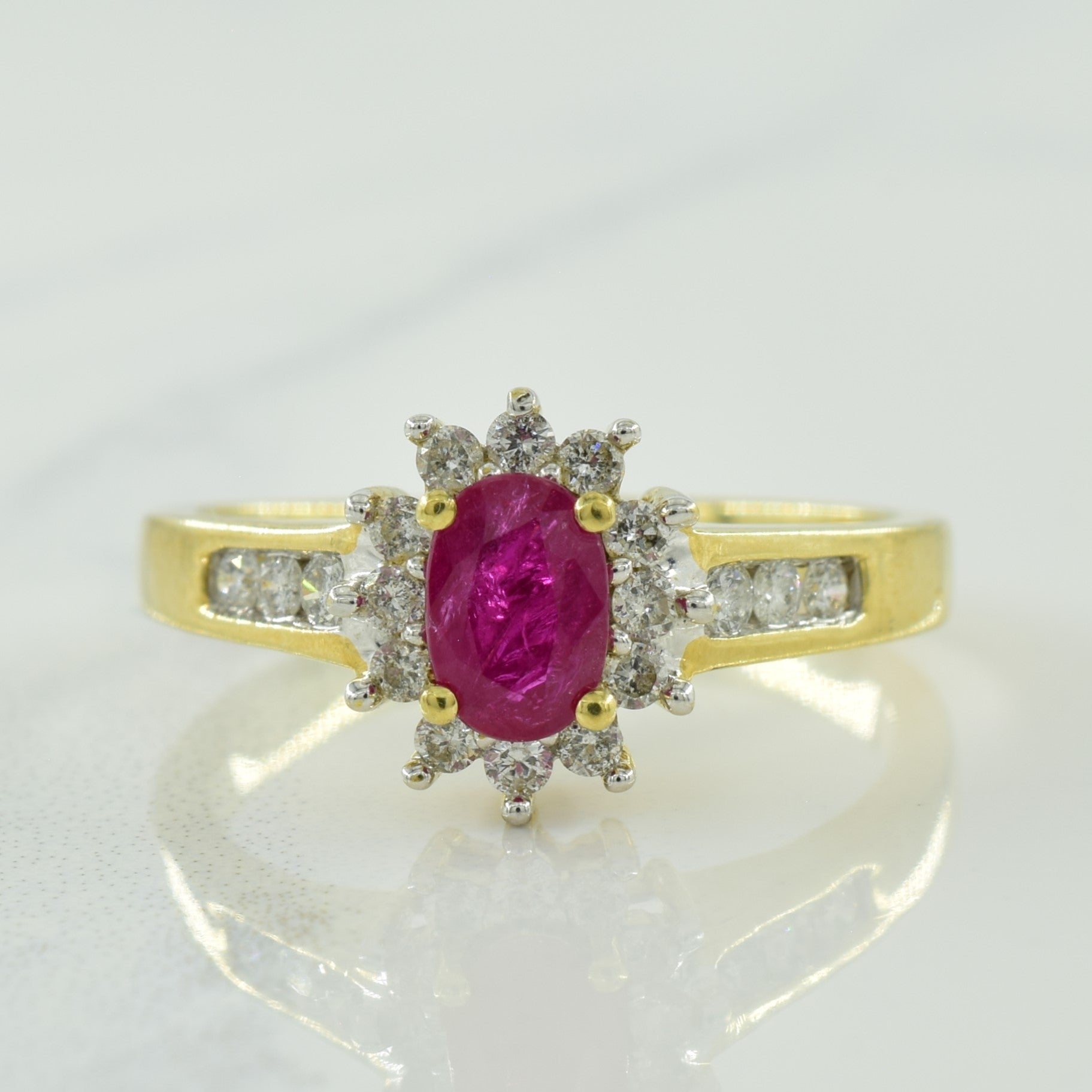 Ruby & Diamond Halo Ring | 0.55ct, 0.36ctw | SZ 7 |