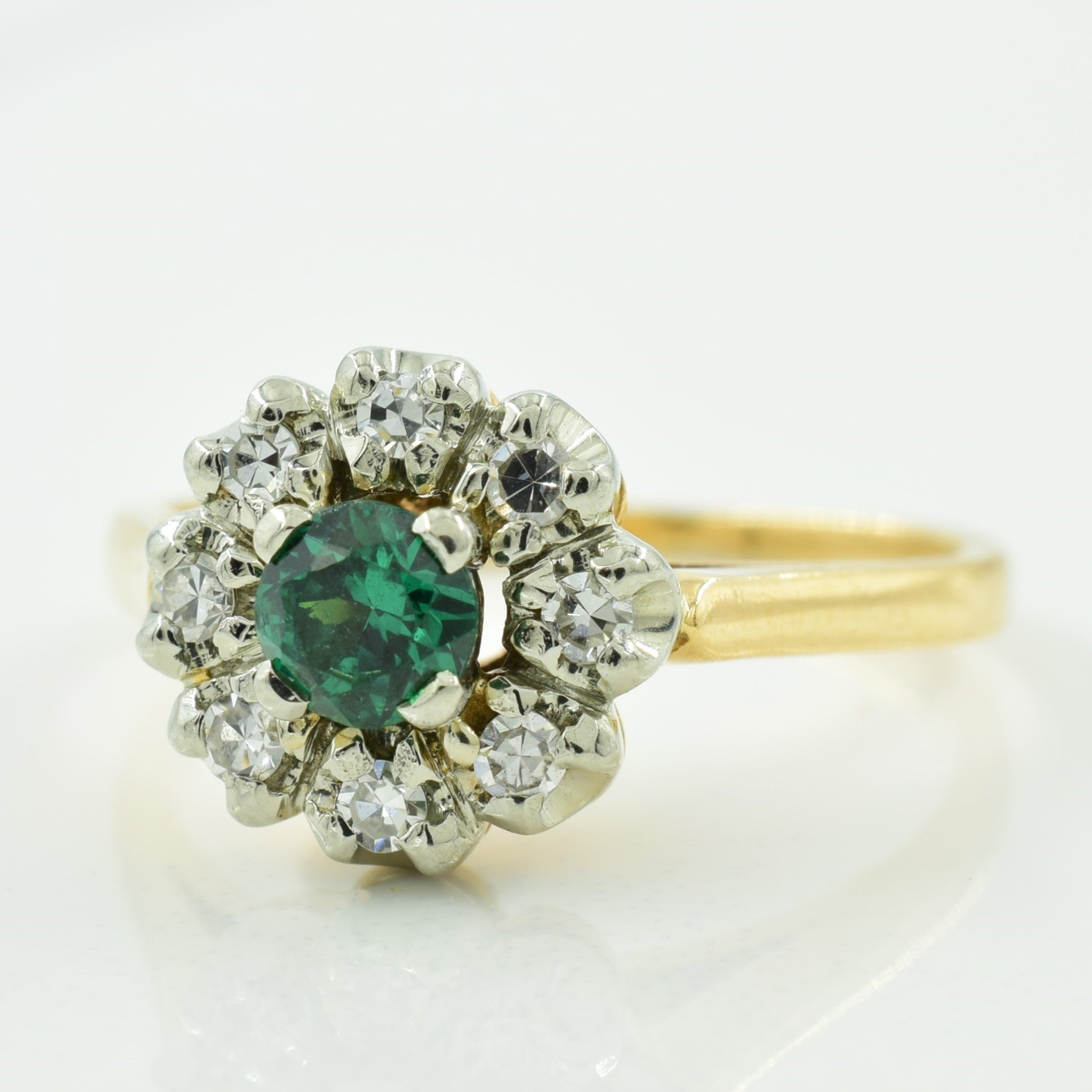 Diamond Halo with Glass Triplet Two Tone 14k Ring | 0.28ct, 0.14ctw | SZ 6 |