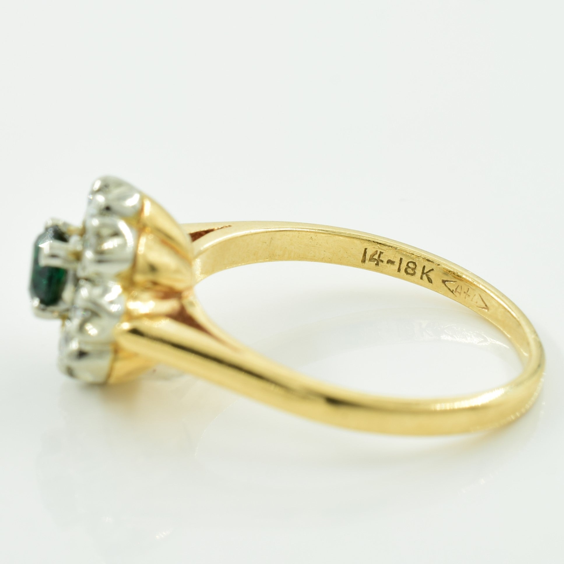 Diamond Halo with Glass Triplet Two Tone 14k Ring | 0.28ct, 0.14ctw | SZ 6 |