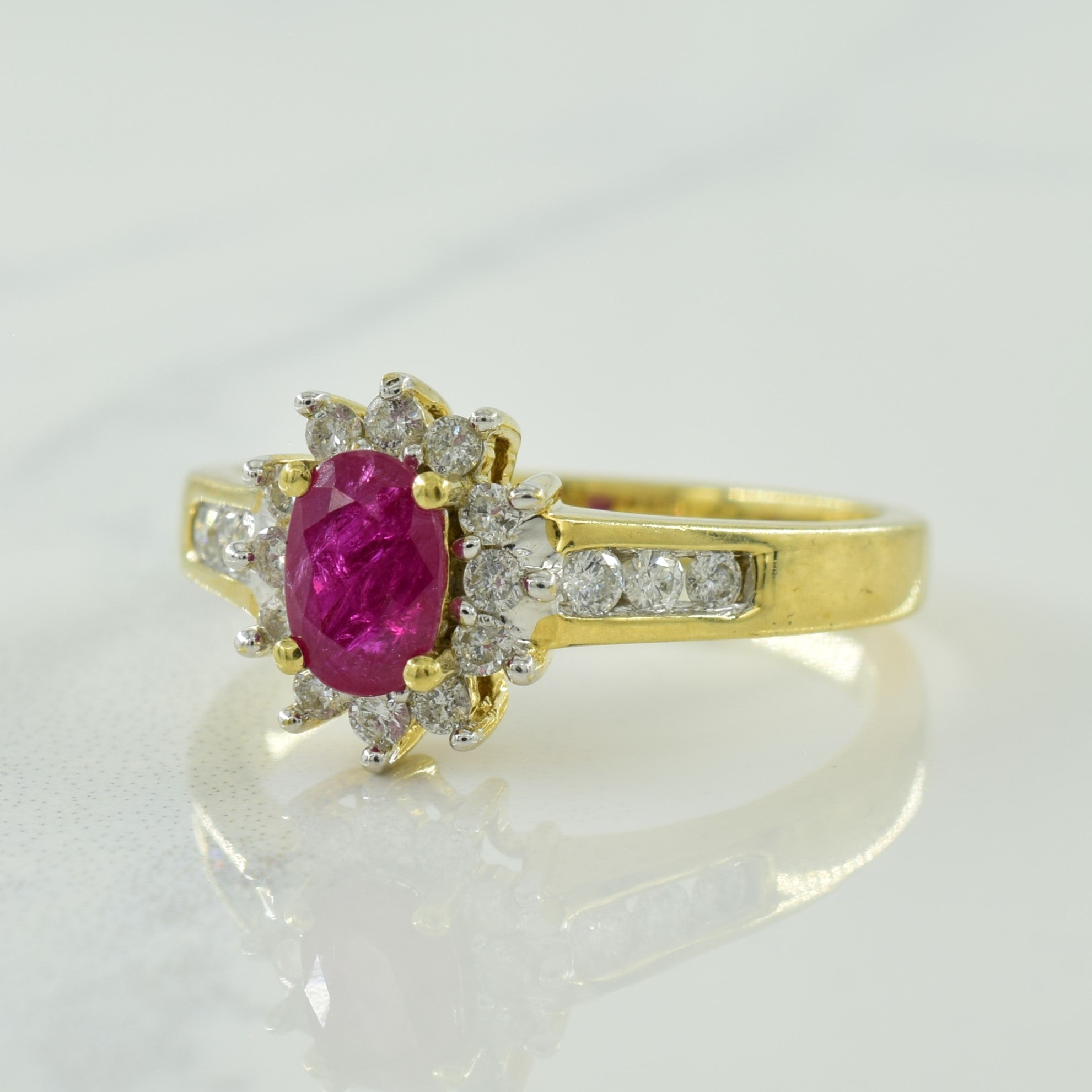Ruby & Diamond Halo Ring | 0.55ct, 0.36ctw | SZ 7 |