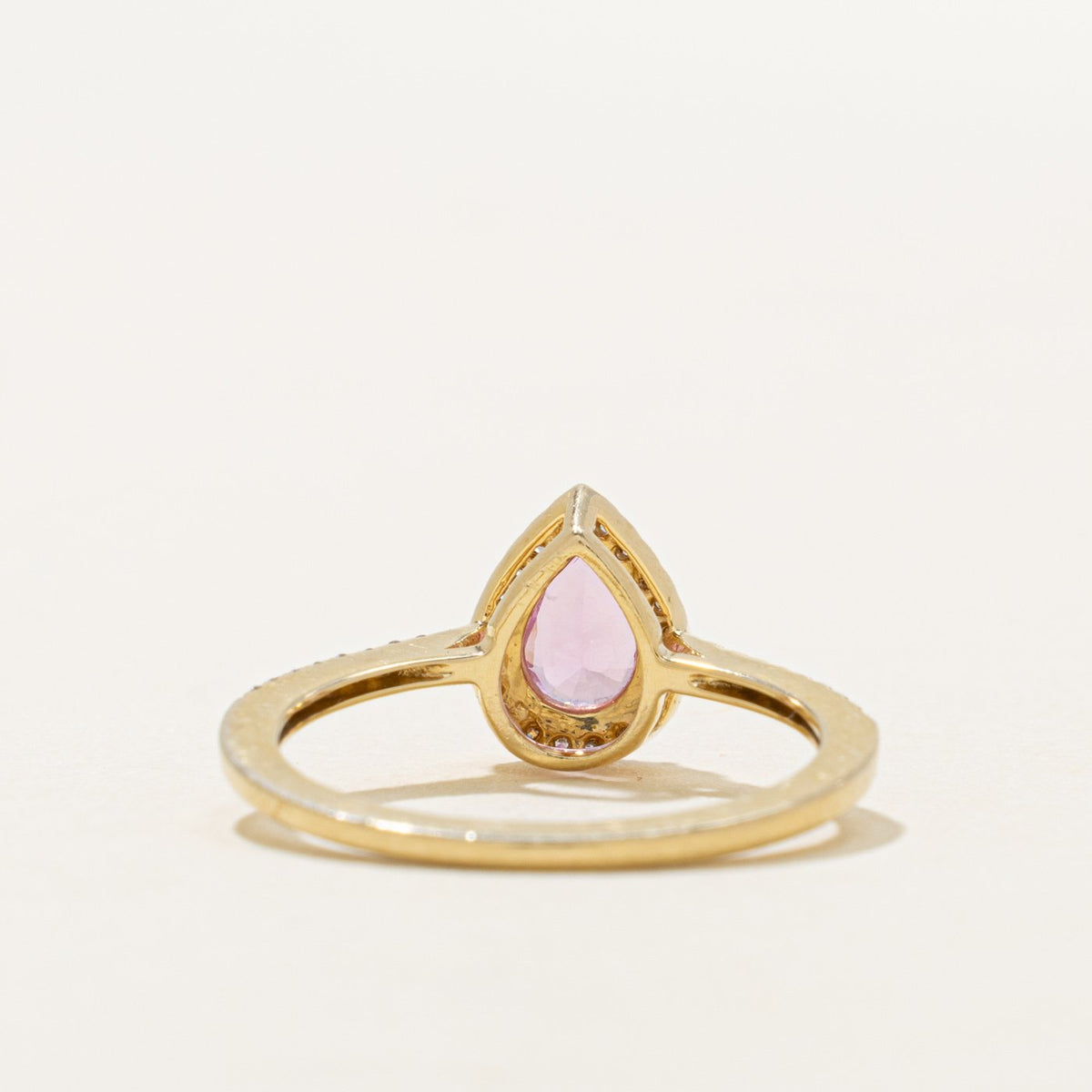 14k Pear Cut Pink Sapphire & Diamond Halo Ring | 0.71ct, 0.13ctw | SZ 7.25