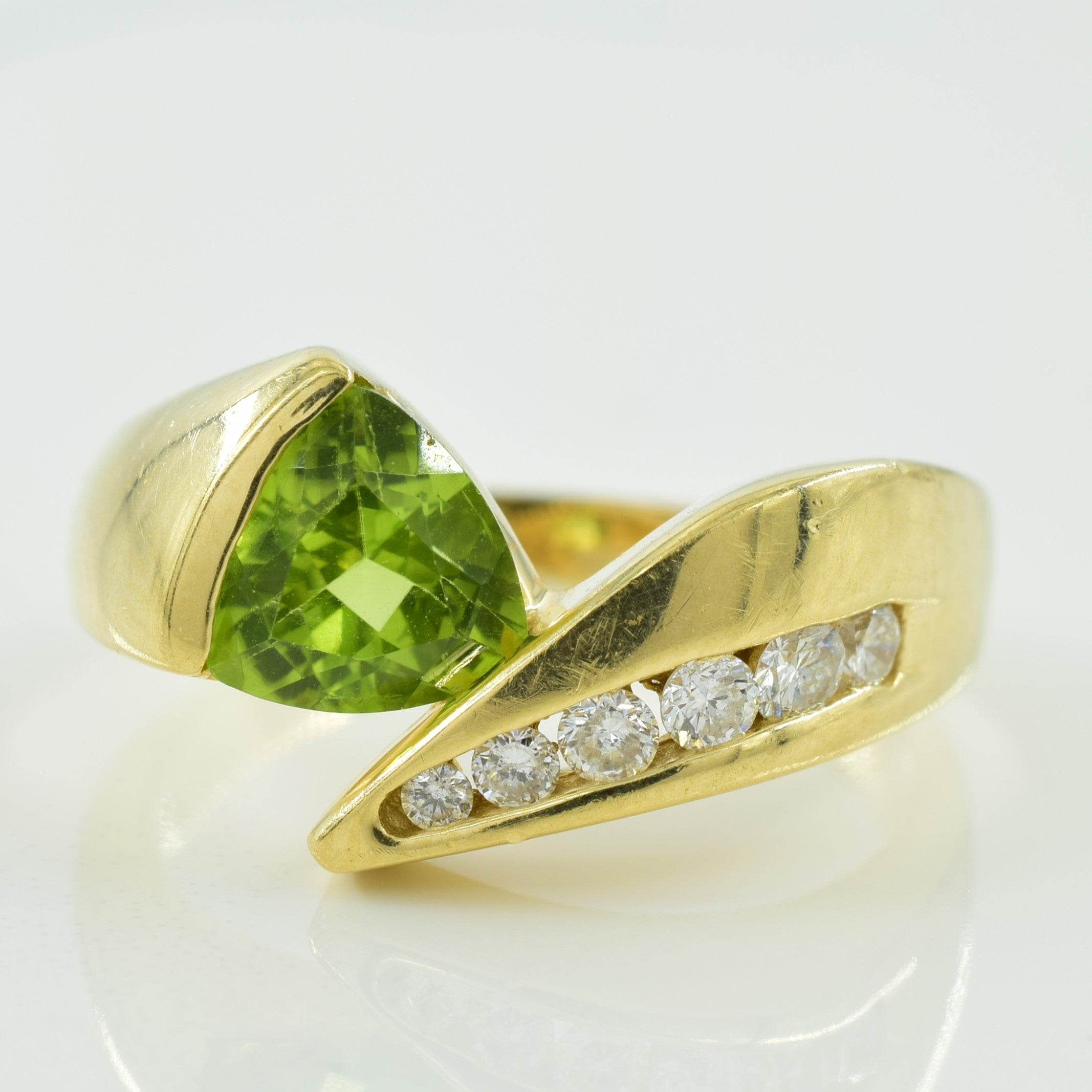 Peridot & Diamond Bypass Ring | 1.10ct, 0.18ctw | SZ 8.5 |