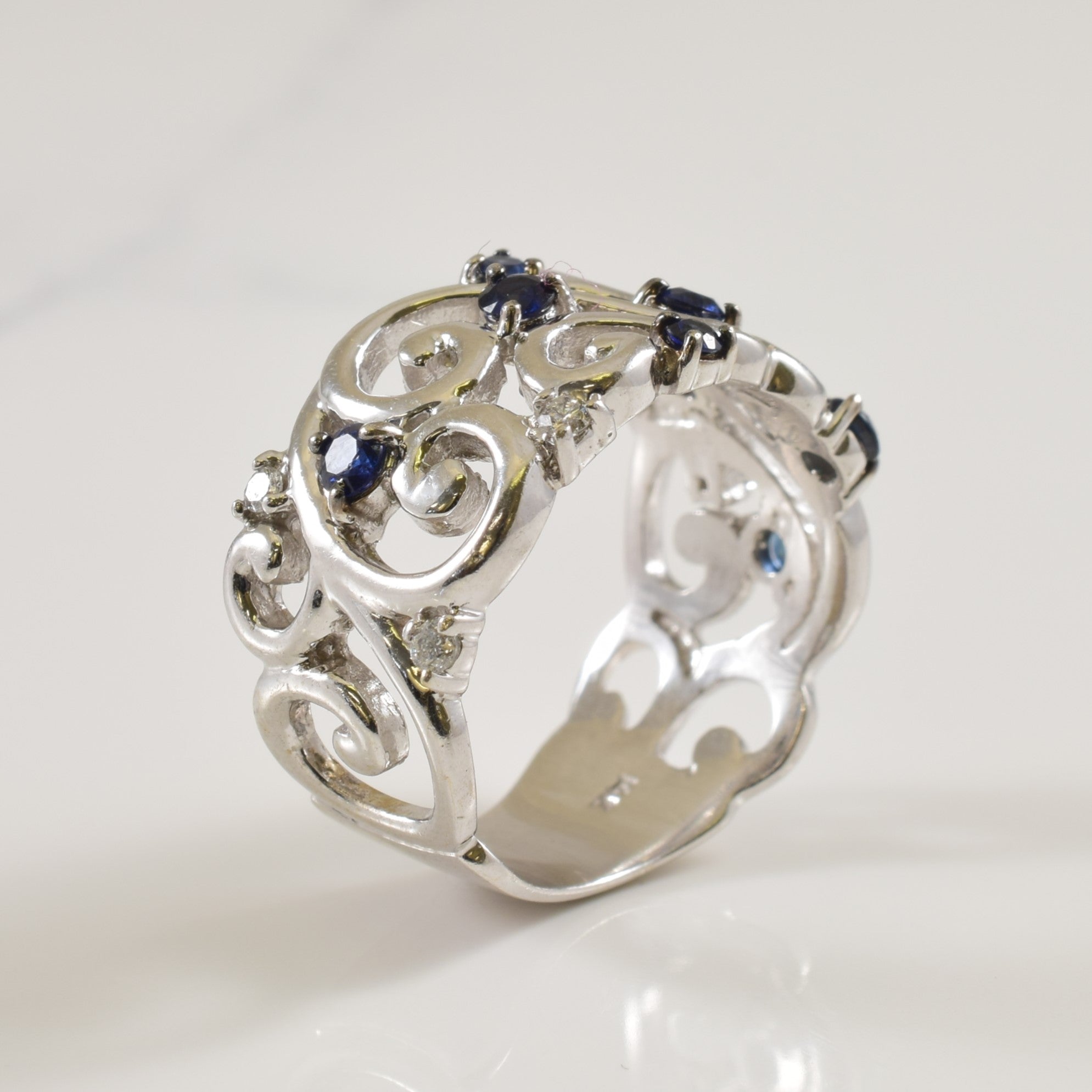 Sapphire & Diamond Filagree Ring | 0.50ctw, 0.10ctw | SZ 7.5 |