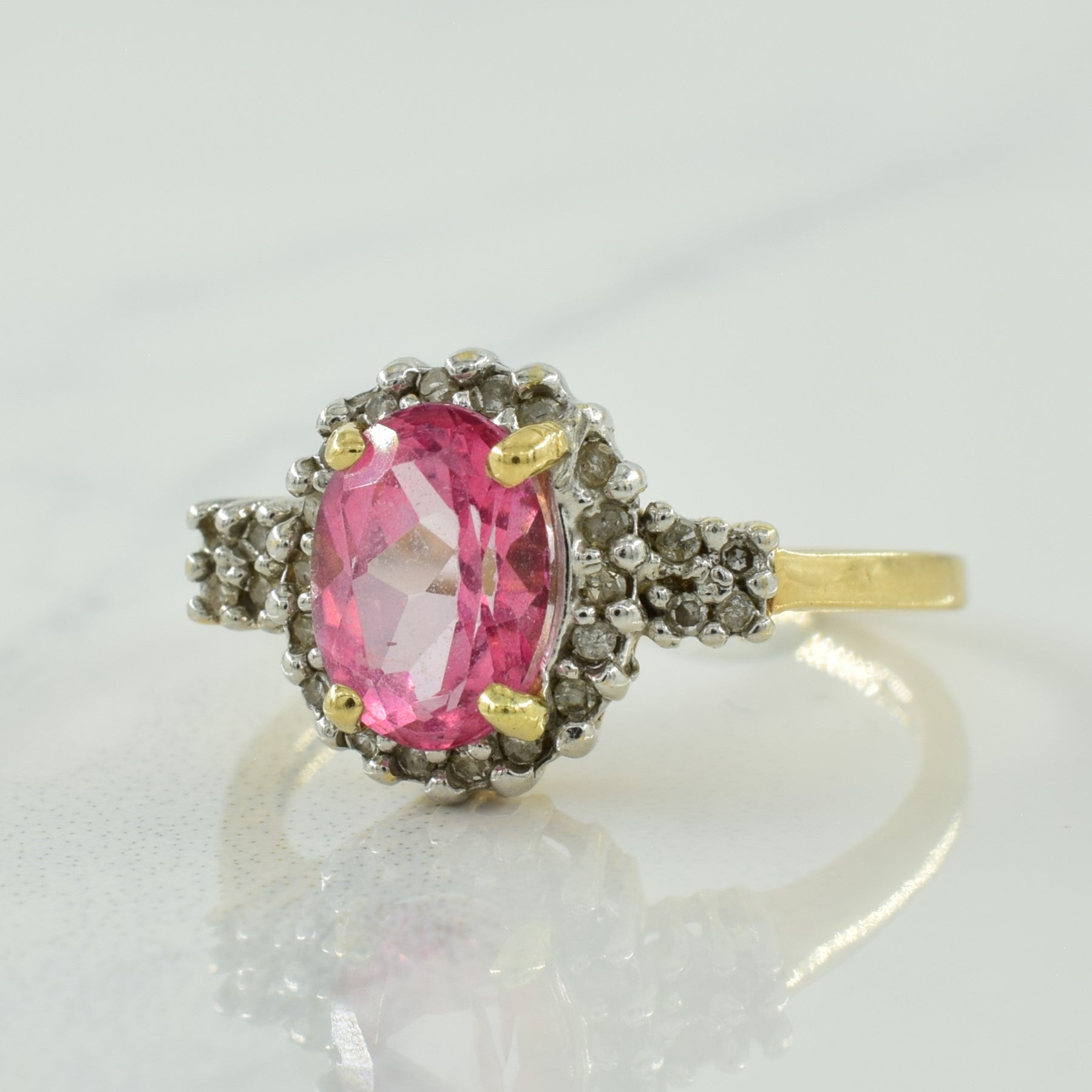 Coated Pink Topaz & Diamond Halo Ring | 1.36ct, 0.13ctw | SZ 6 |