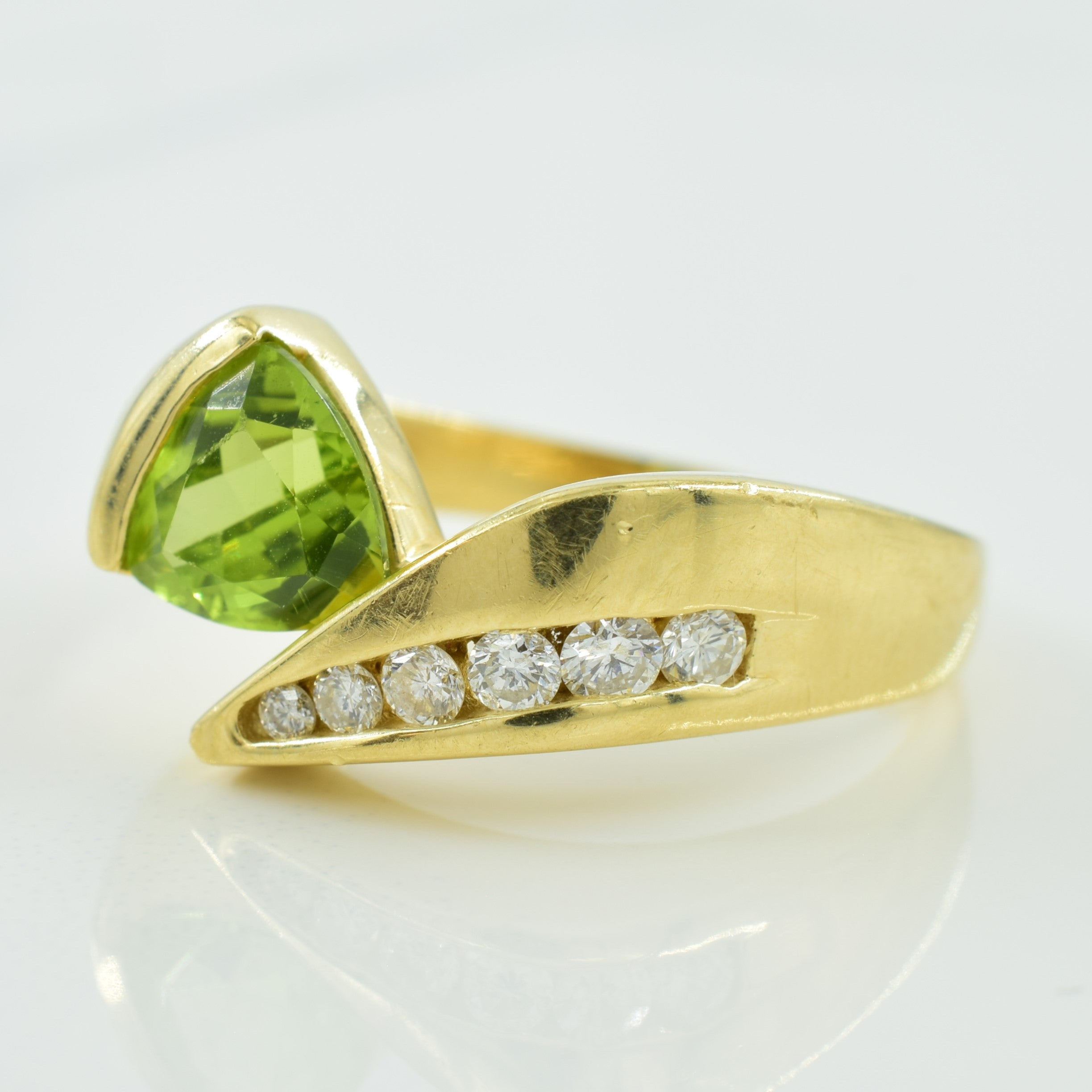 Peridot & Diamond Bypass Ring | 1.10ct, 0.18ctw | SZ 8.5 |