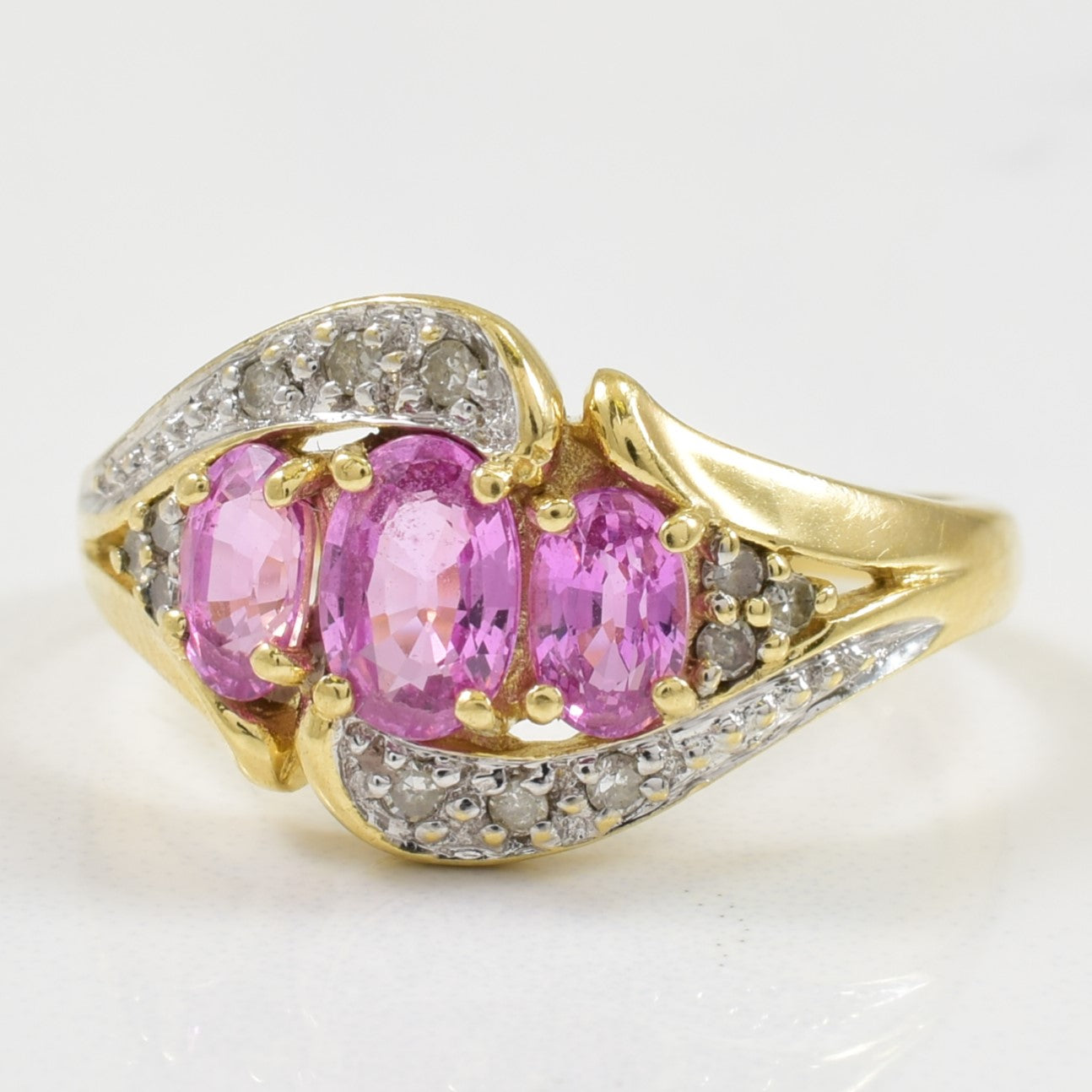 Pink Sapphire & Diamond Bypass Ring | 1.00ctw, 0.09ctw | SZ 6 |