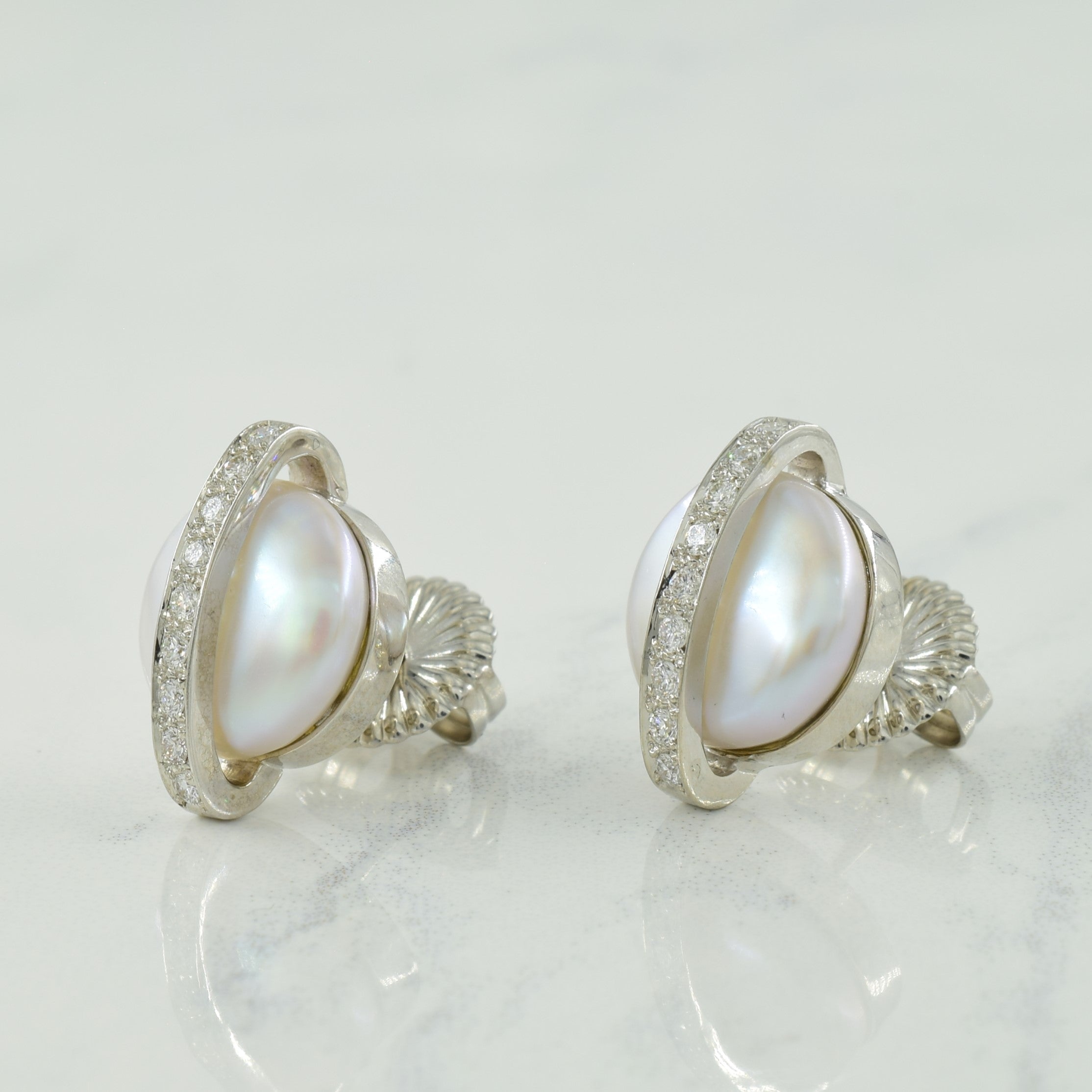Button Cultured Pearl & Diamond Necklace & Earring Set | 12.00ctw, 0.62ctw | 18" |