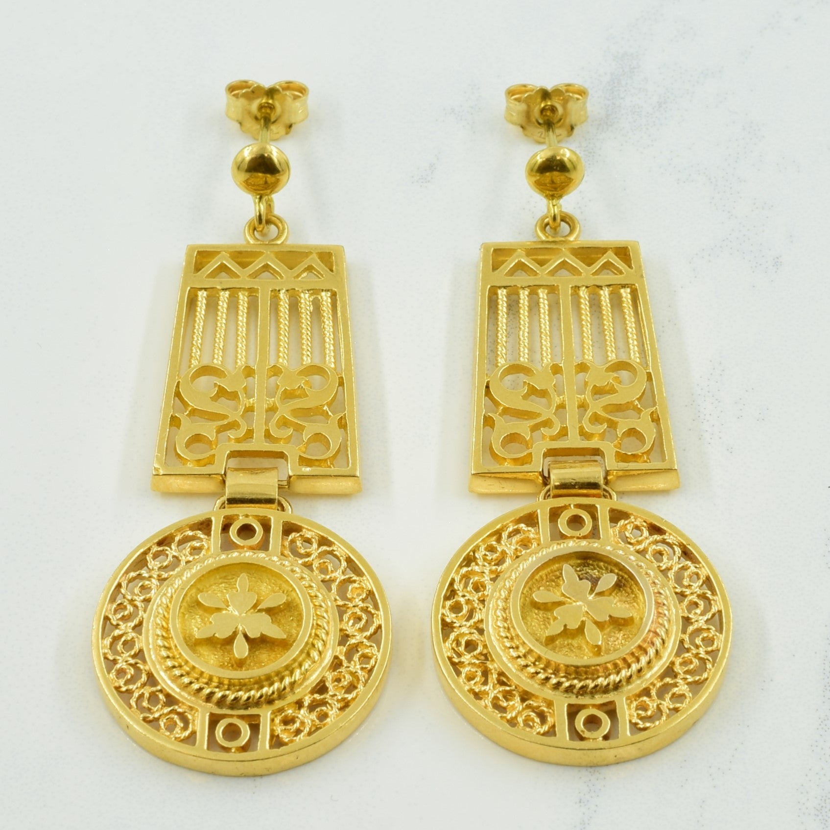 18k Yellow Gold Statement Drop Earrings