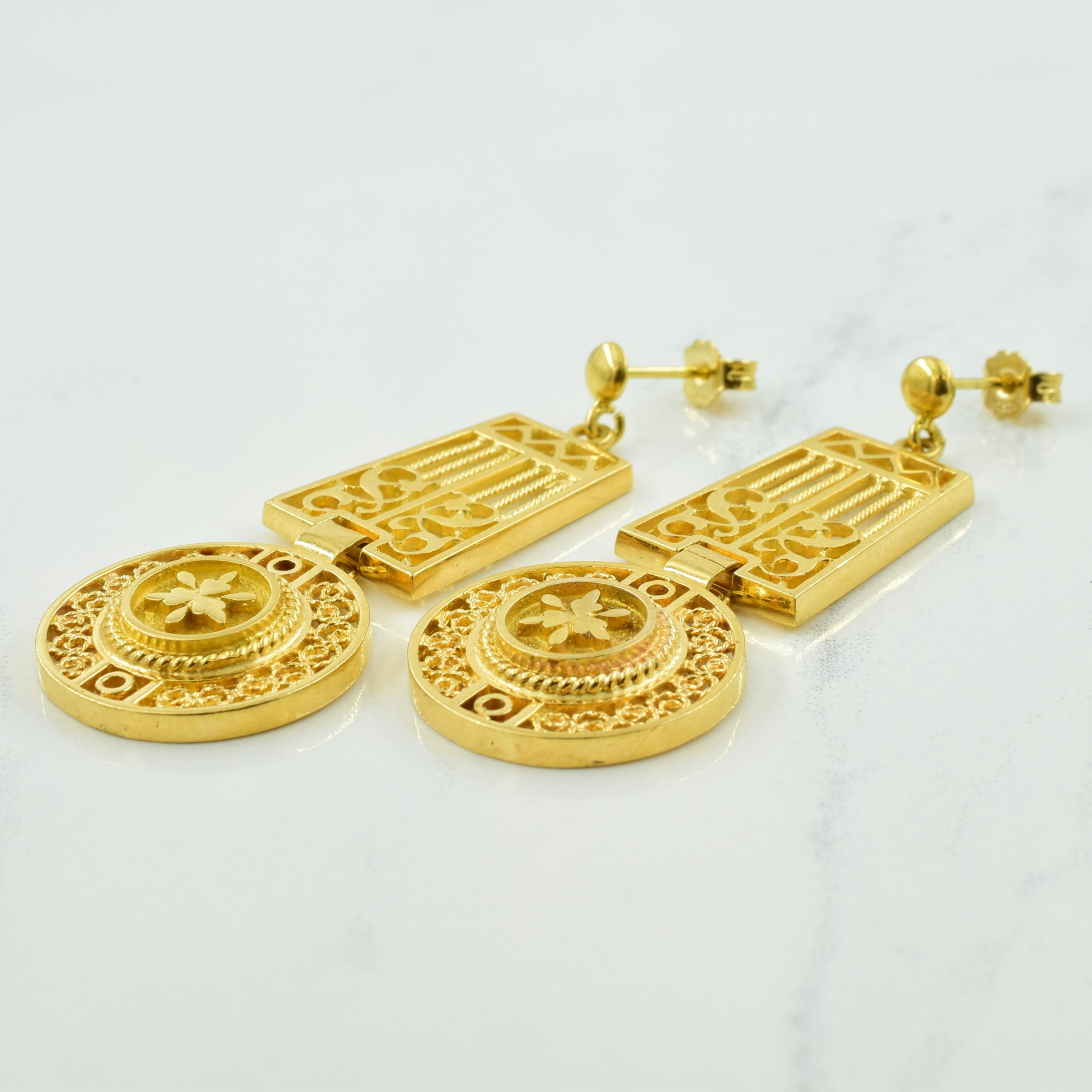 18k Yellow Gold Statement Drop Earrings