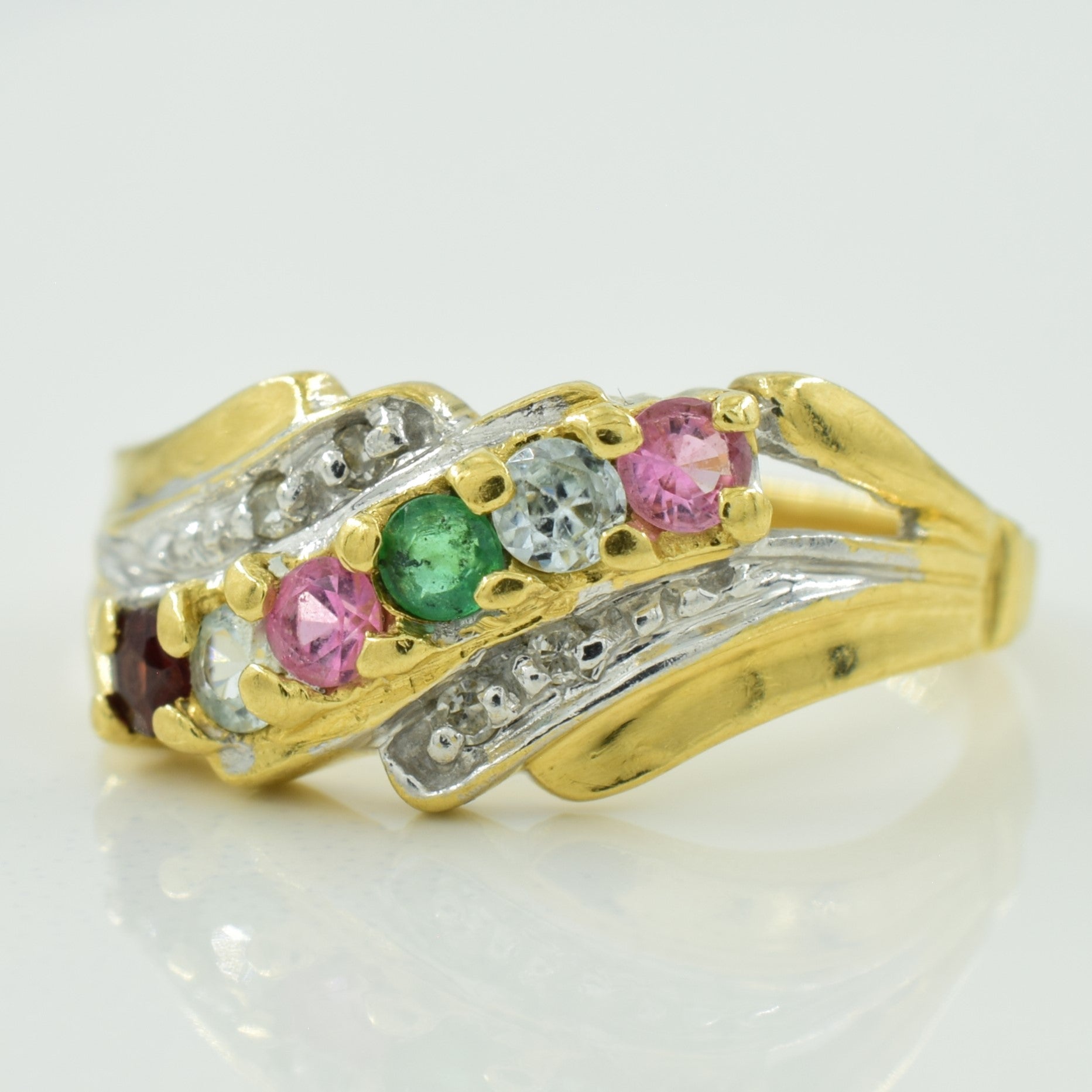 Multi Gem & Diamond Bypass Ring | 0.36ctw, 0.02ctw | SZ 5 |