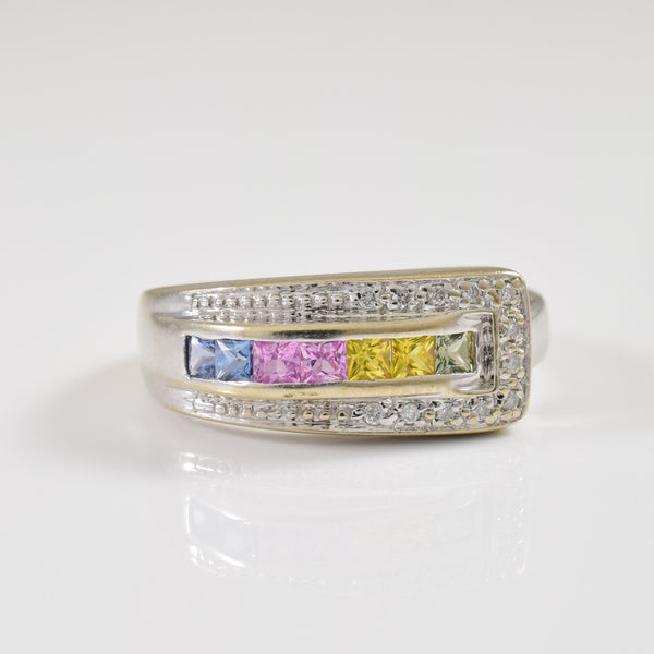 Multi Colour Sapphire & Diamond Ring | 0.35ctw, 0.06ctw | SZ 7 |