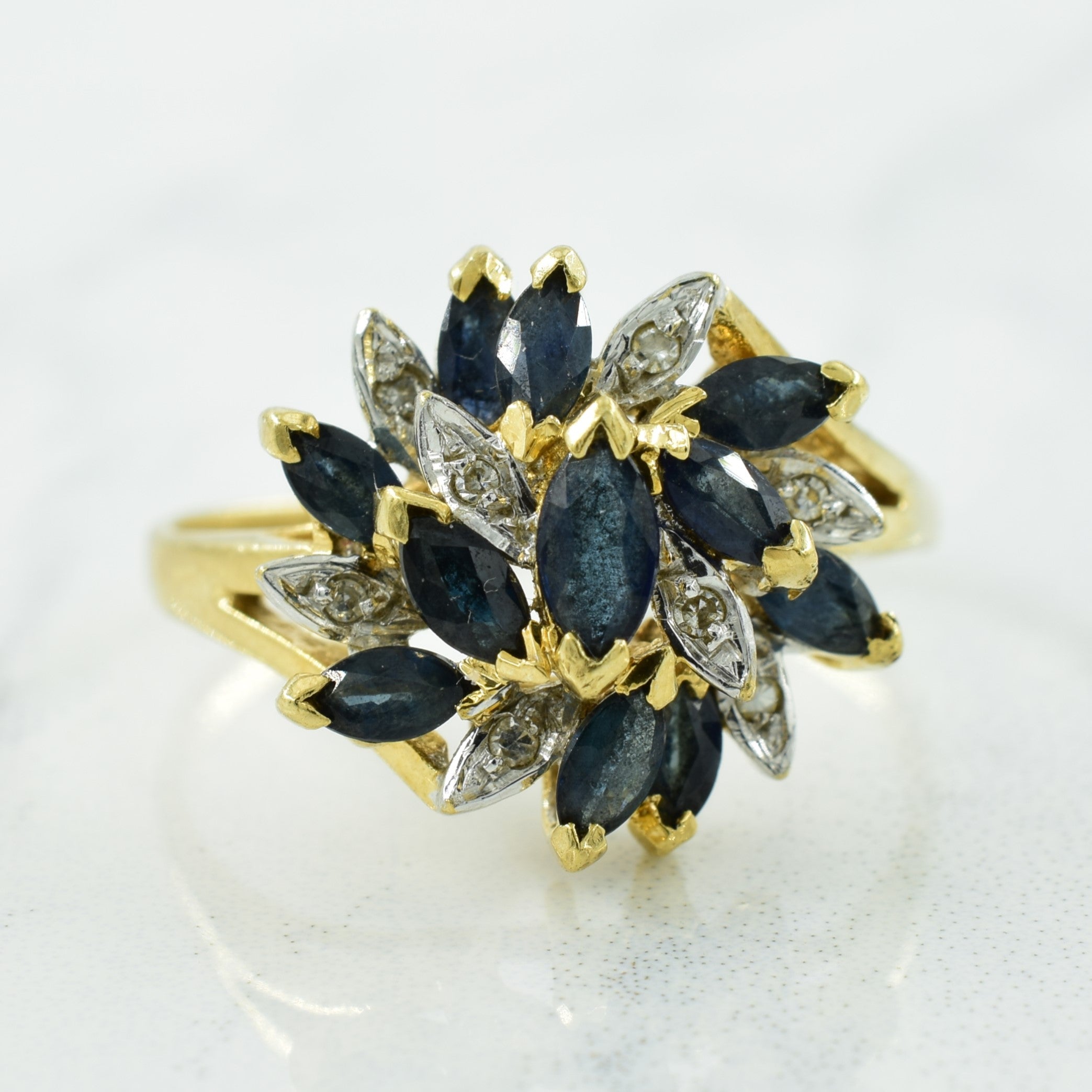 Blue Sapphire & Diamond Bypass Ring | 0.95ctw, 0.04ctw | SZ 8.25 |