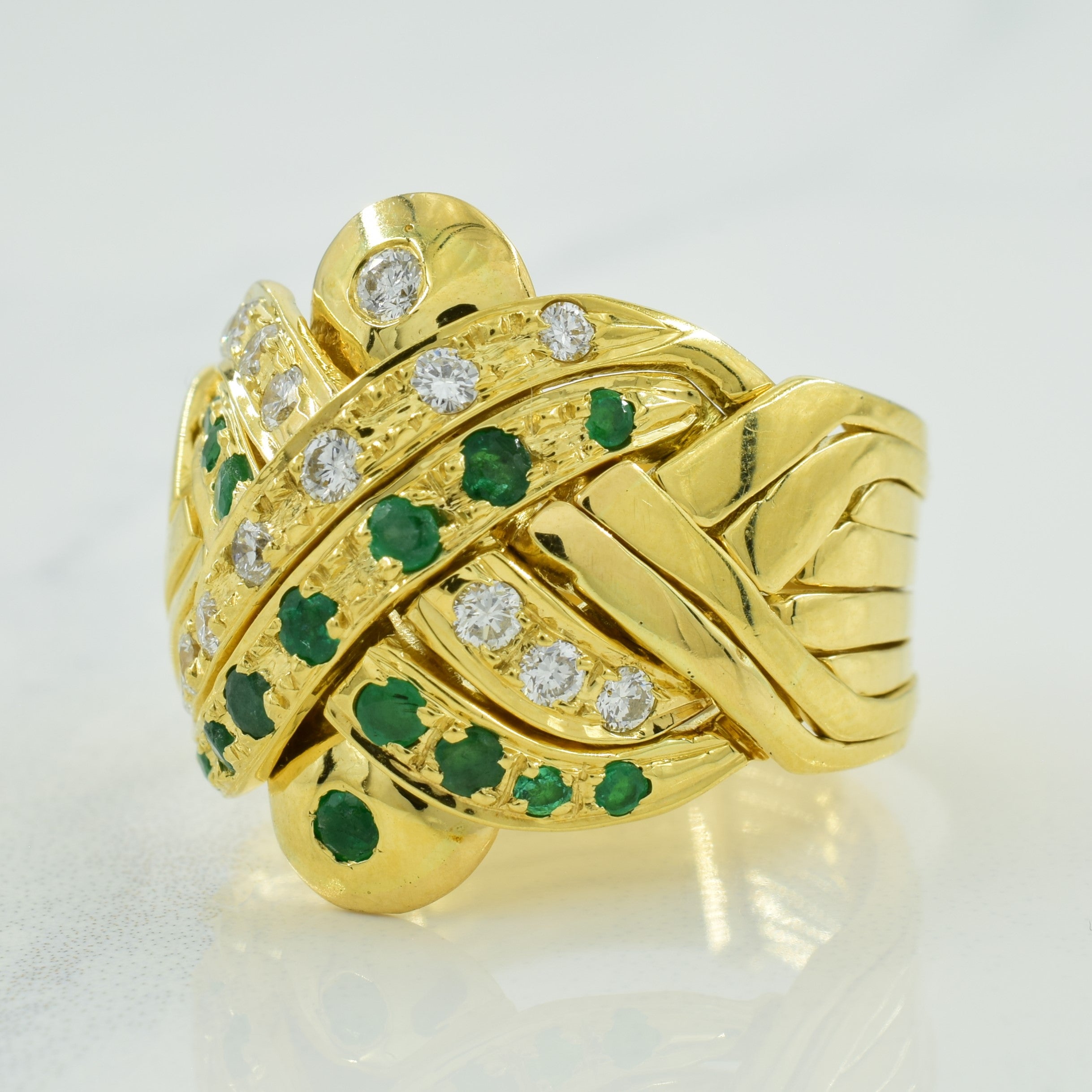 Diamond & Emerald Puzzle Ring | 0.48ctw, 0.48ctw | SZ 9.75 |