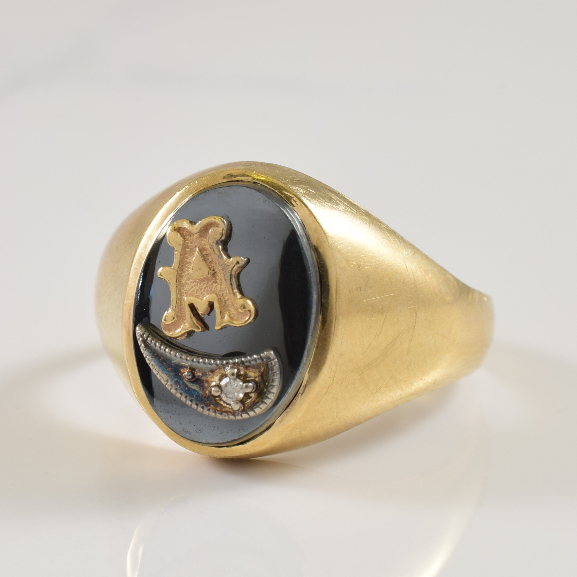 A' Initialed Hematite & Diamond Ring | 6.00ct, 0.01ct | SZ 8.25 |