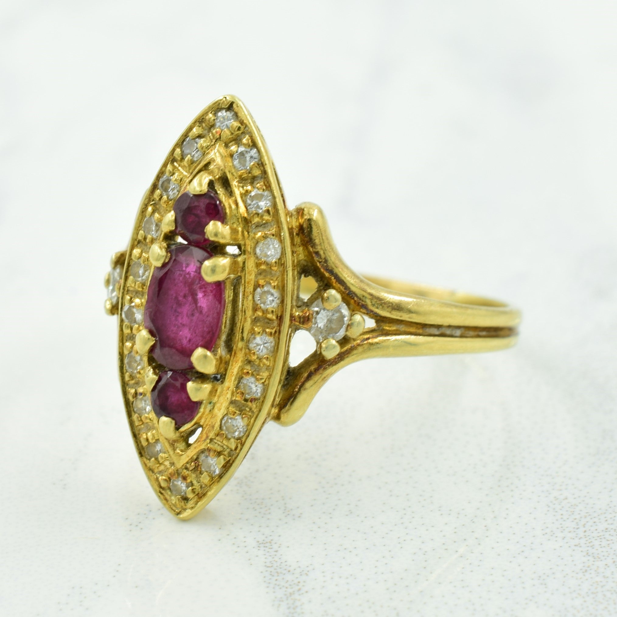 Ruby & Diamond Marquise Cocktail Ring | 0.70ctw, 0.20ctw | SZ 8.25 |