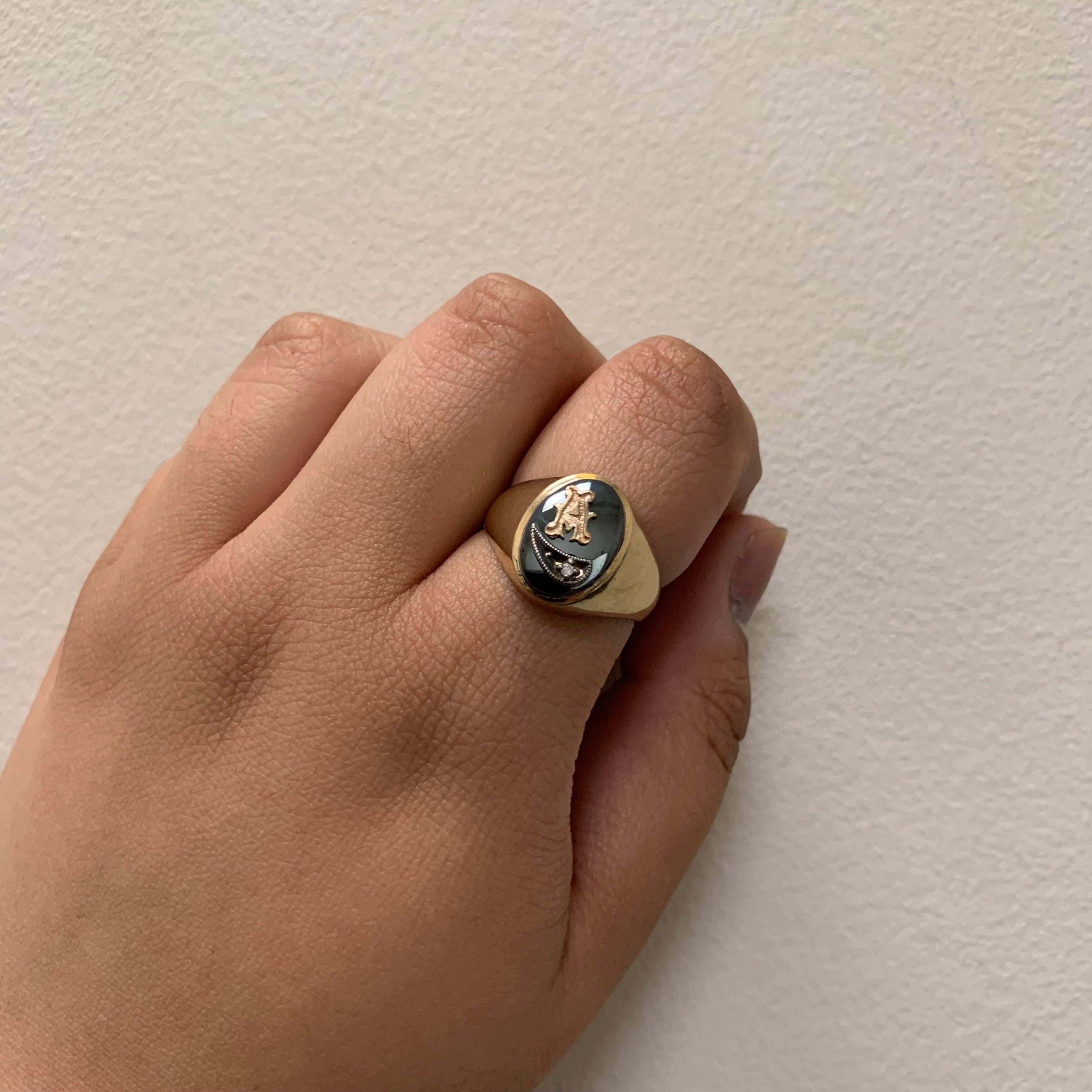 A' Initialed Hematite & Diamond Ring | 6.00ct, 0.01ct | SZ 8.25 |
