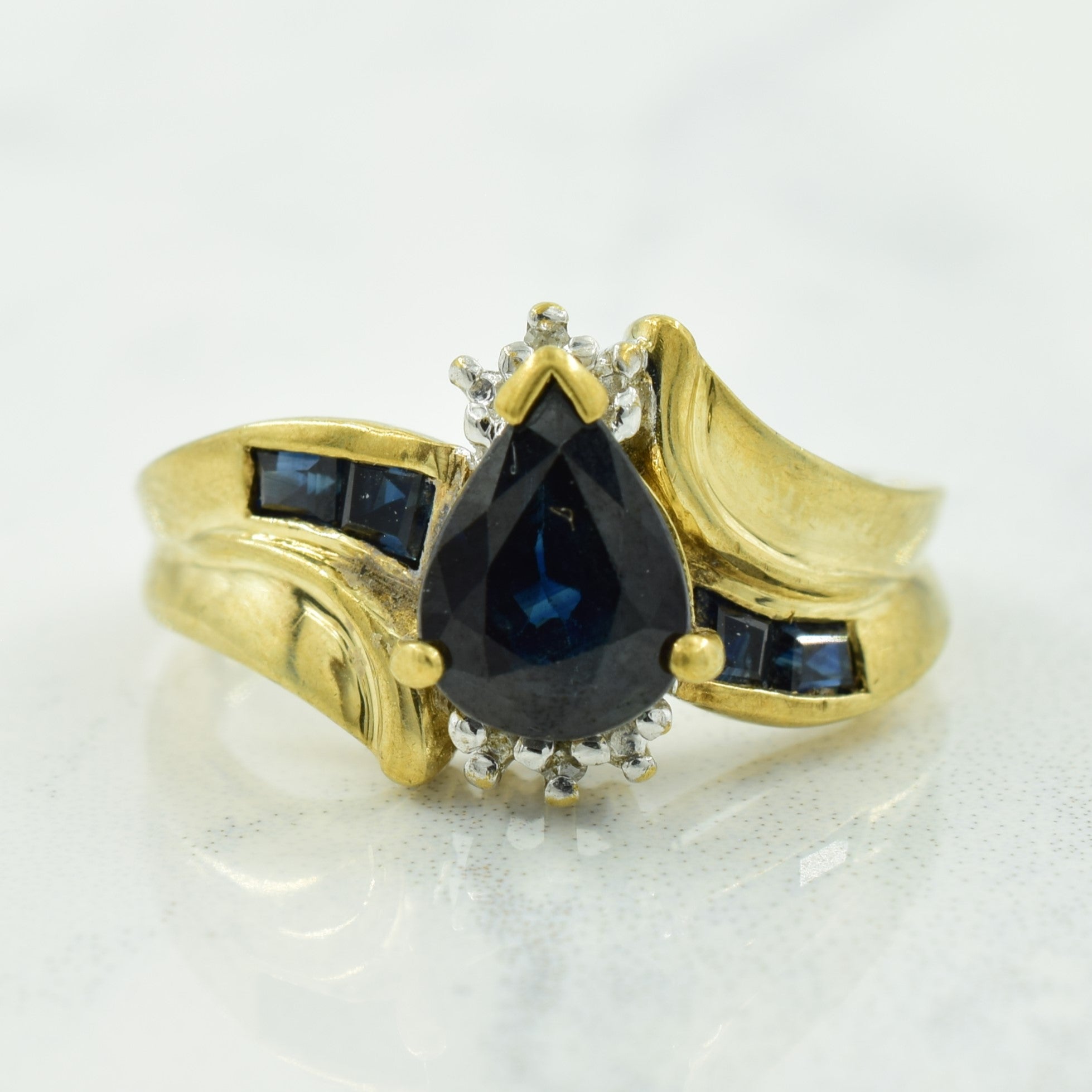 Blue Sapphire & Diamond Bypass Ring | 1.40ctw, 0.01ctw | SZ 6 |
