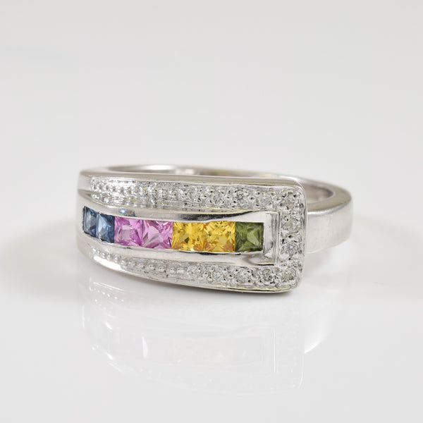 Multi Colour Sapphire & Diamond Ring | 0.35ctw, 0.06ctw | SZ 6.5 |