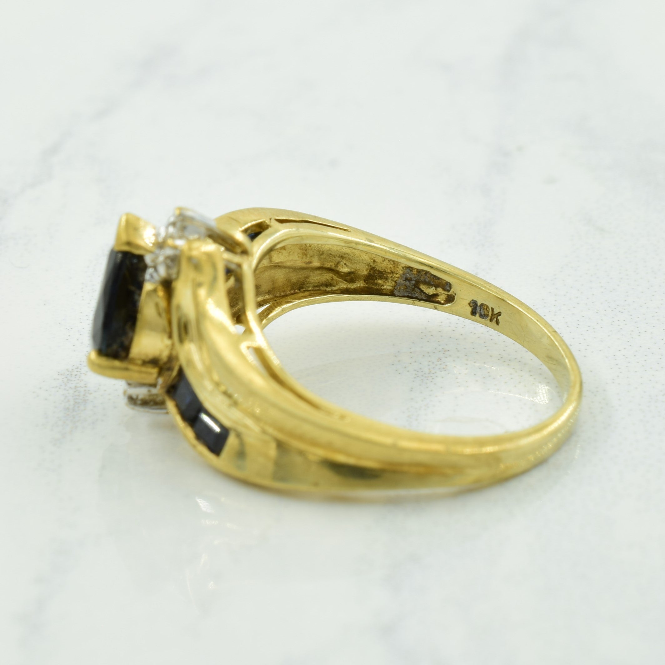 Blue Sapphire & Diamond Bypass Ring | 1.40ctw, 0.01ctw | SZ 6 |