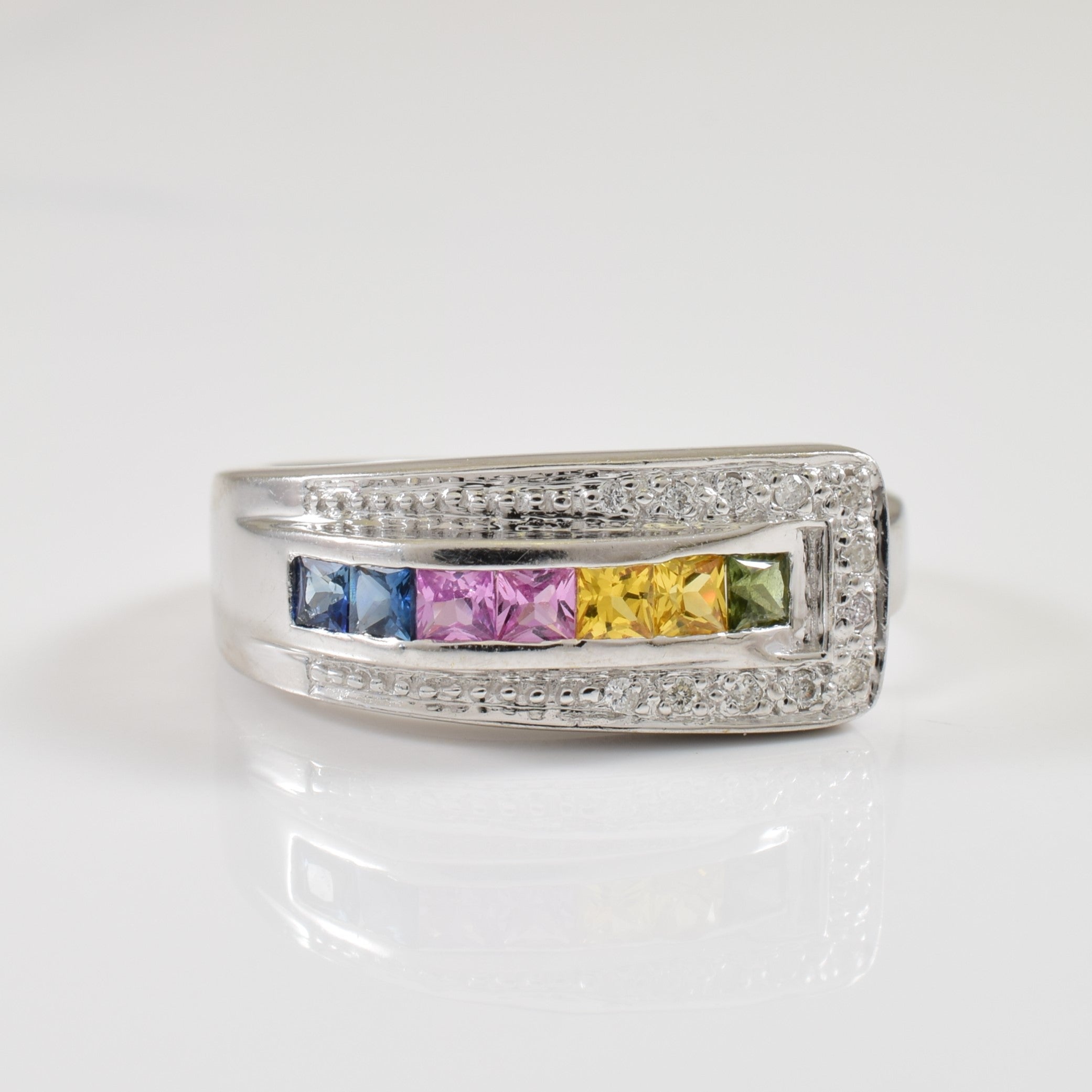 Multi Colour Sapphire & Diamond Ring | 0.35ctw, 0.06ctw | SZ 6.5 |