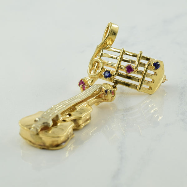 Synthetic Ruby & Sapphire Musical Staff & Violin Brooch | 0.30ctw |