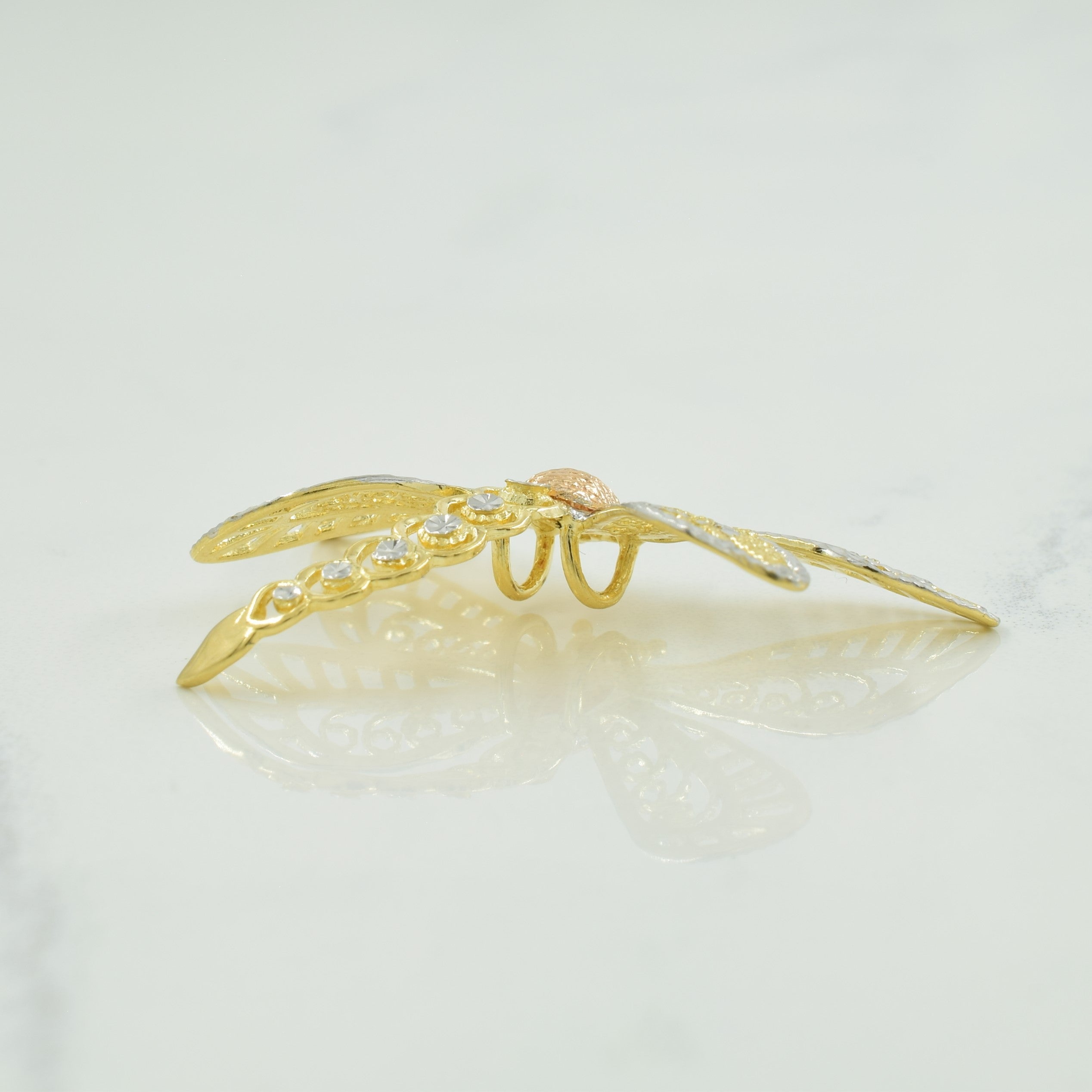 14k Tri Tone Gold Dragonfly Pendant |