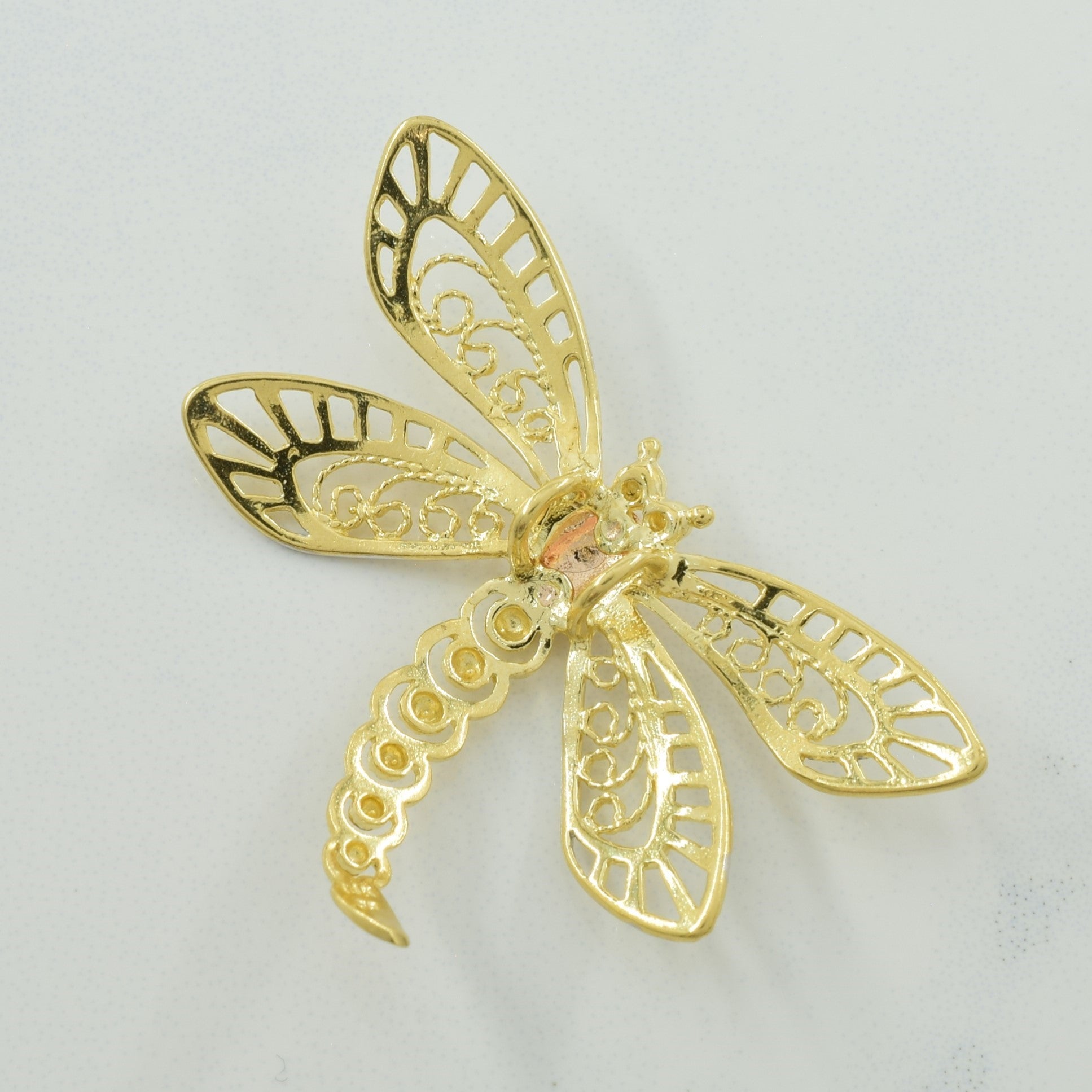 14k Tri Tone Gold Dragonfly Pendant |