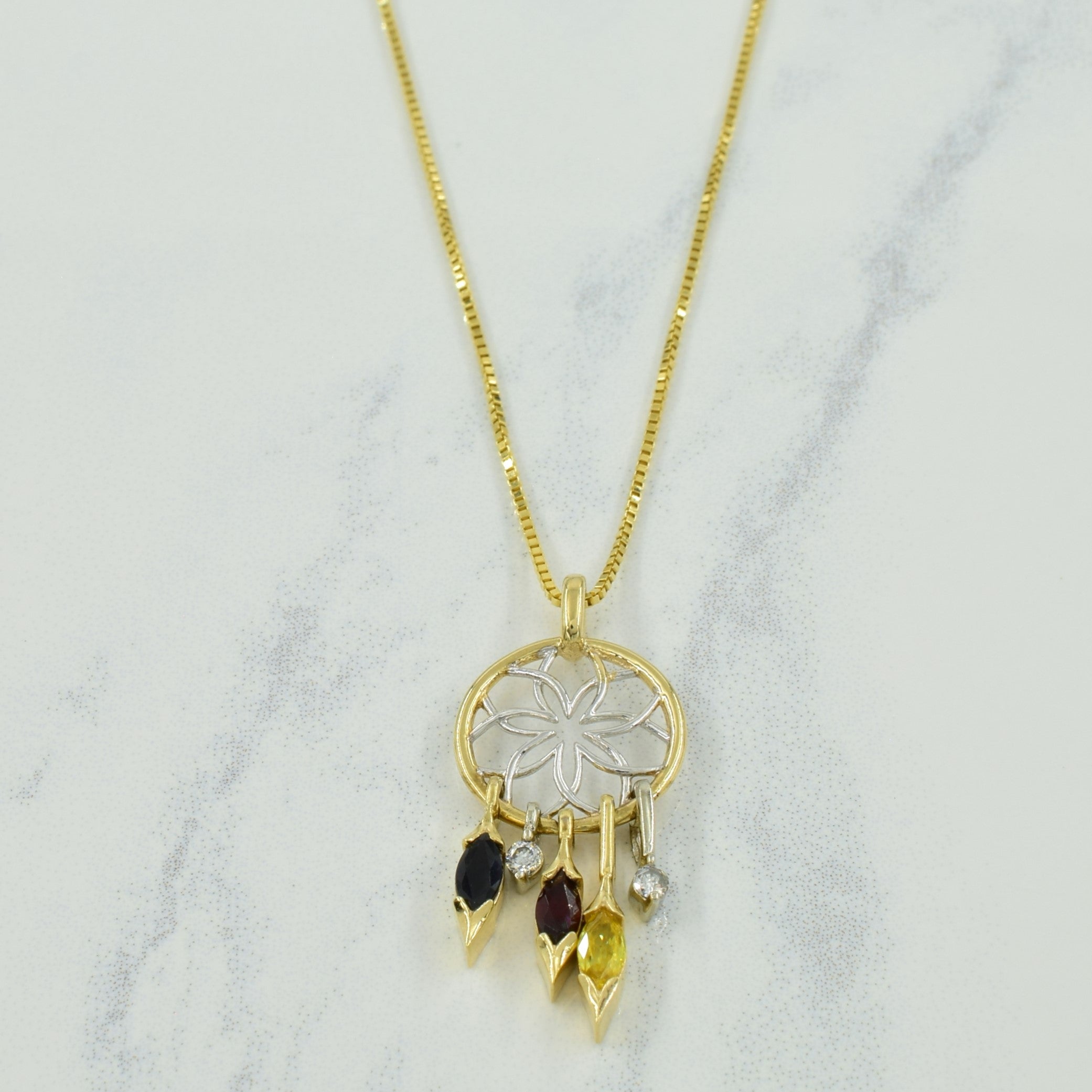 Multi Gemstone & Diamond Dream Catcher 10k Necklace | 0.46ctw, 0.06ctw | 18" |