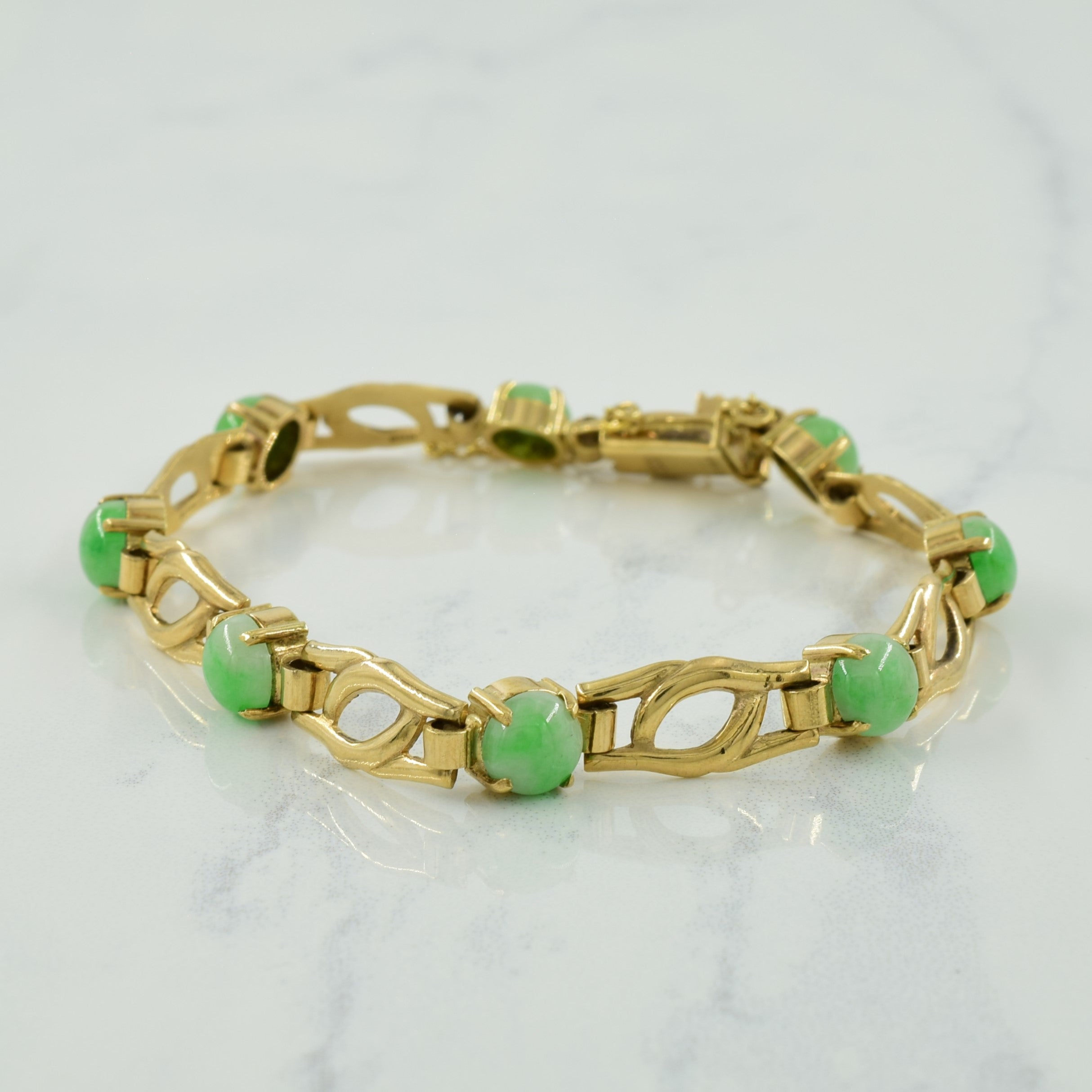 1966 Birmingham Gold Jadeite Bracelet | 8.40ctw | 7.5" |
