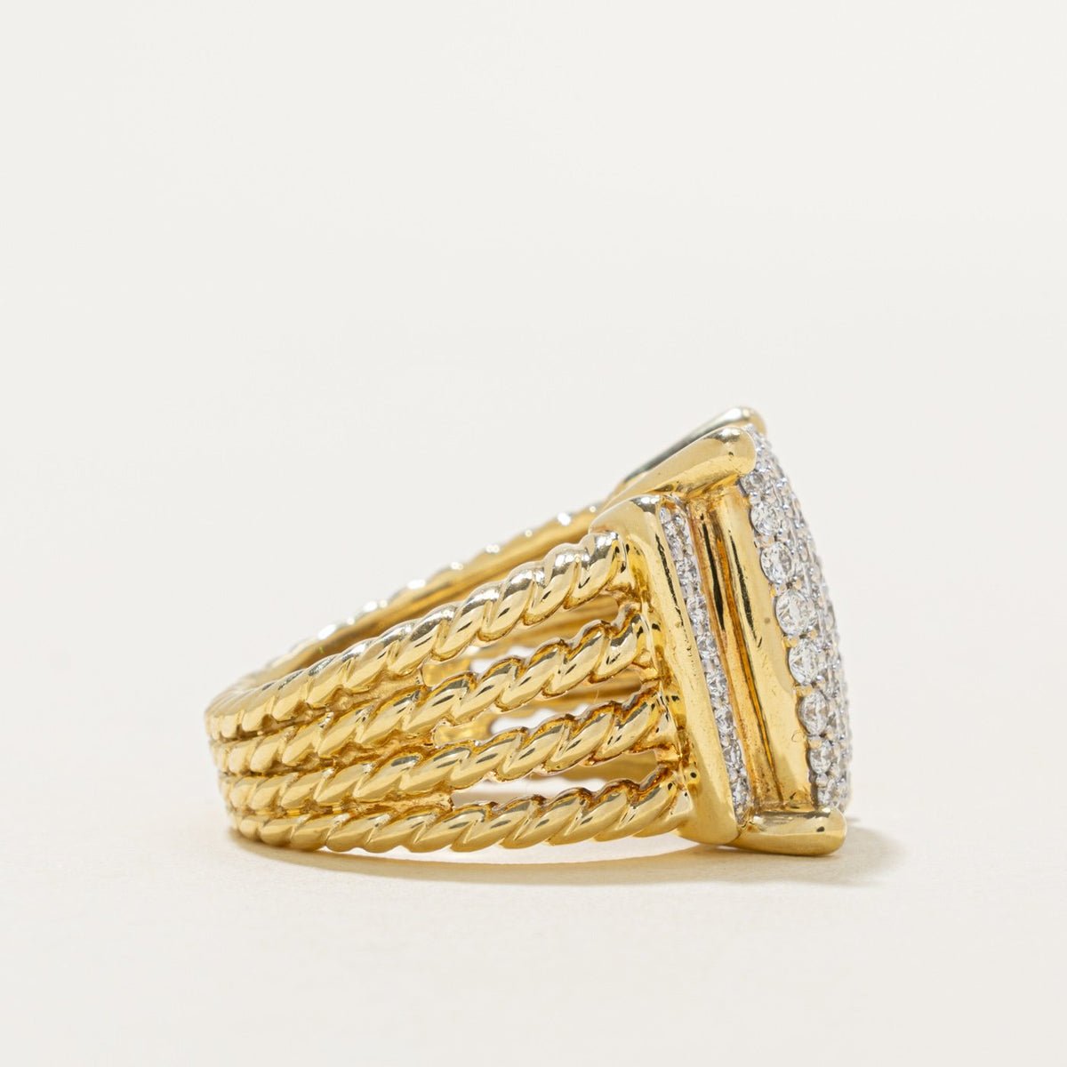 18k Pave Set Diamond Grooved & Rope Cocktail Ring | 1.13ctw | SZ 6