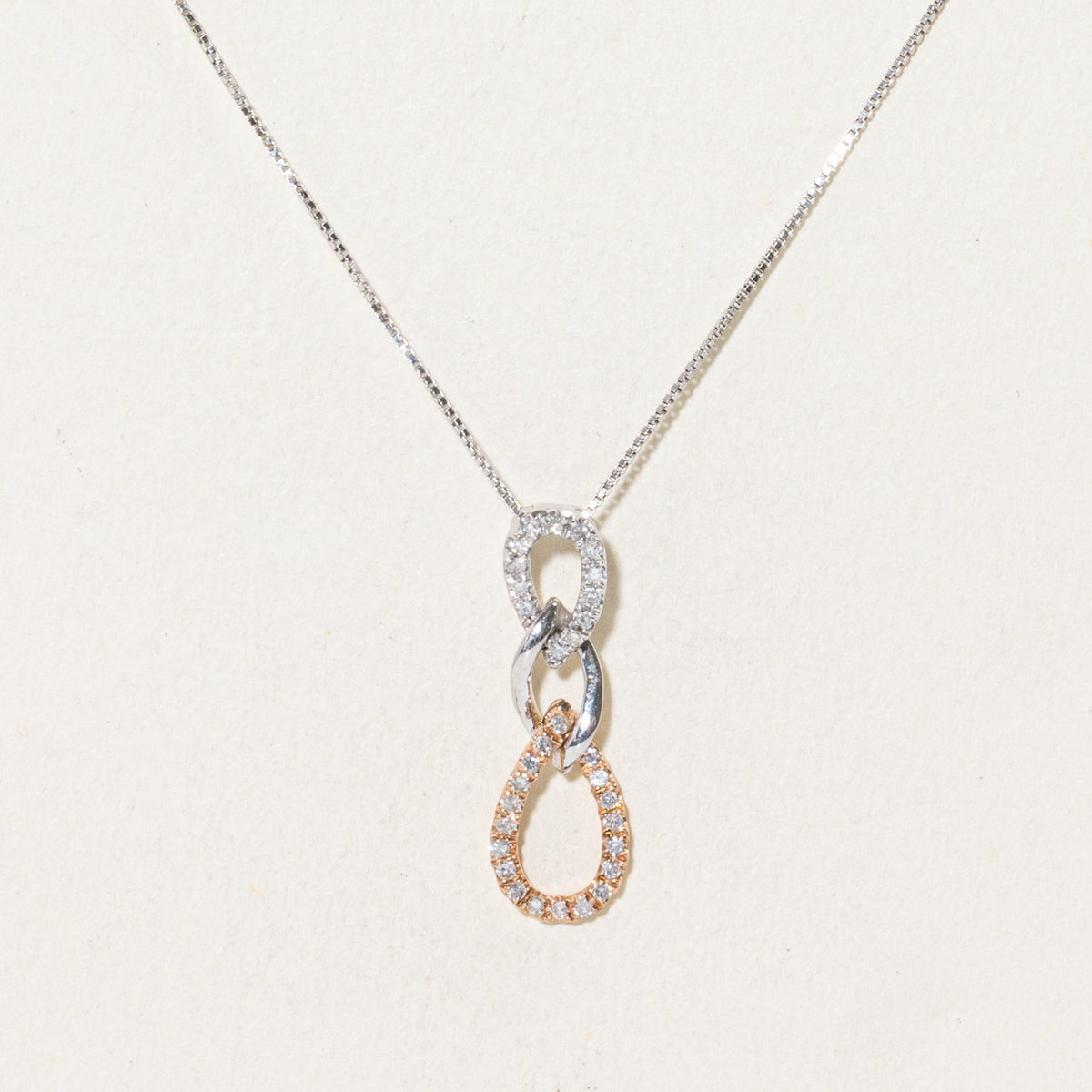 10k Two Tone Diamond Chain Link Drop Pendant Necklace | 17.5"