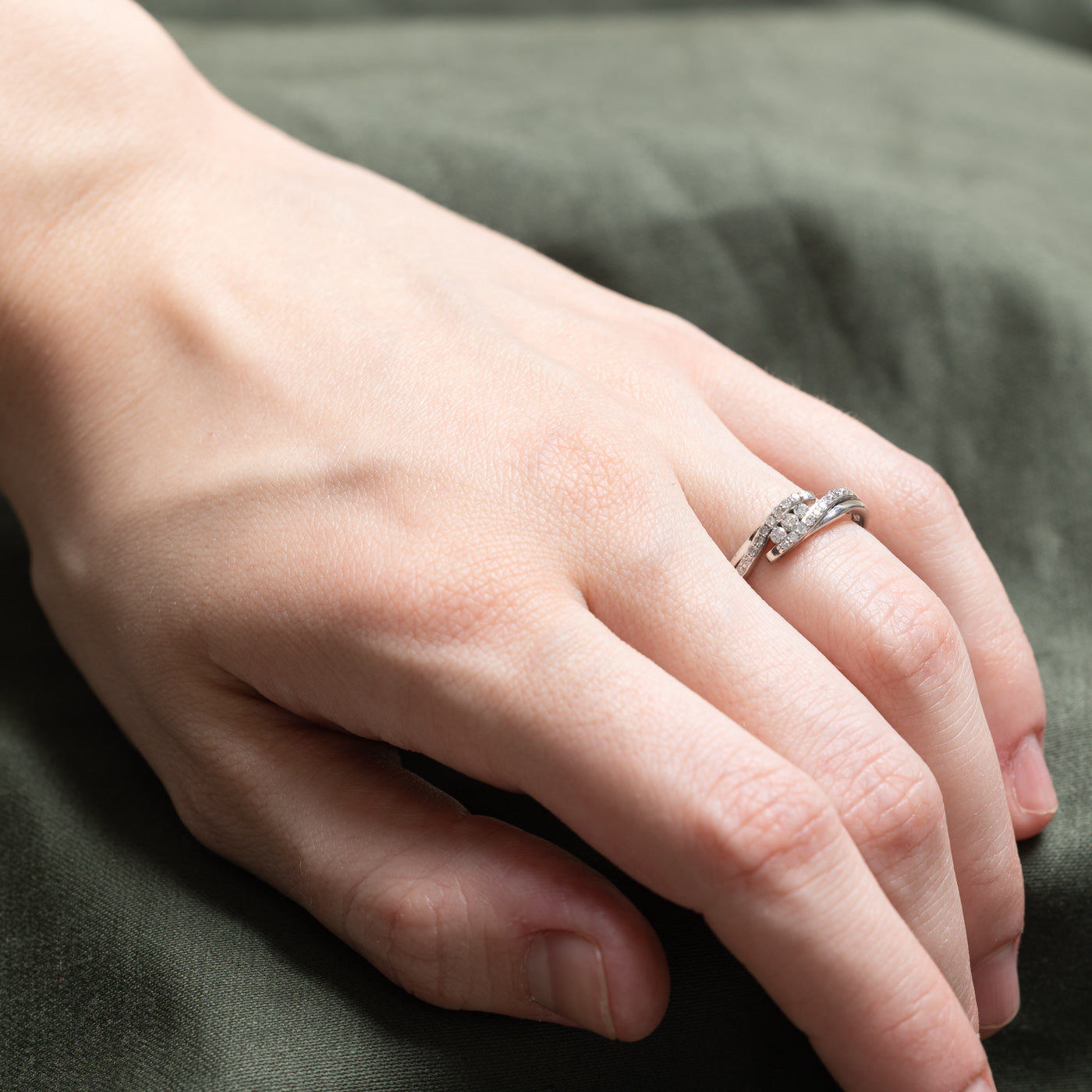 Tension Set Diamond Bypass Ring | 0.16ctw | SZ 6.5