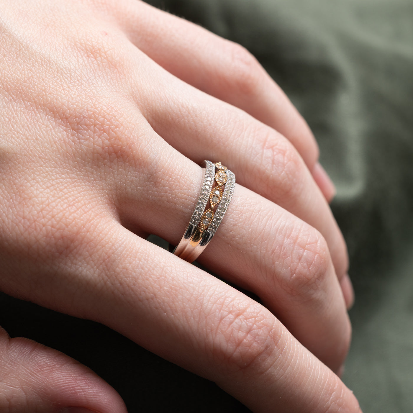 Two Tone Gold Diamond Open Textured Ring | 0.23ctw | SZ 8.25