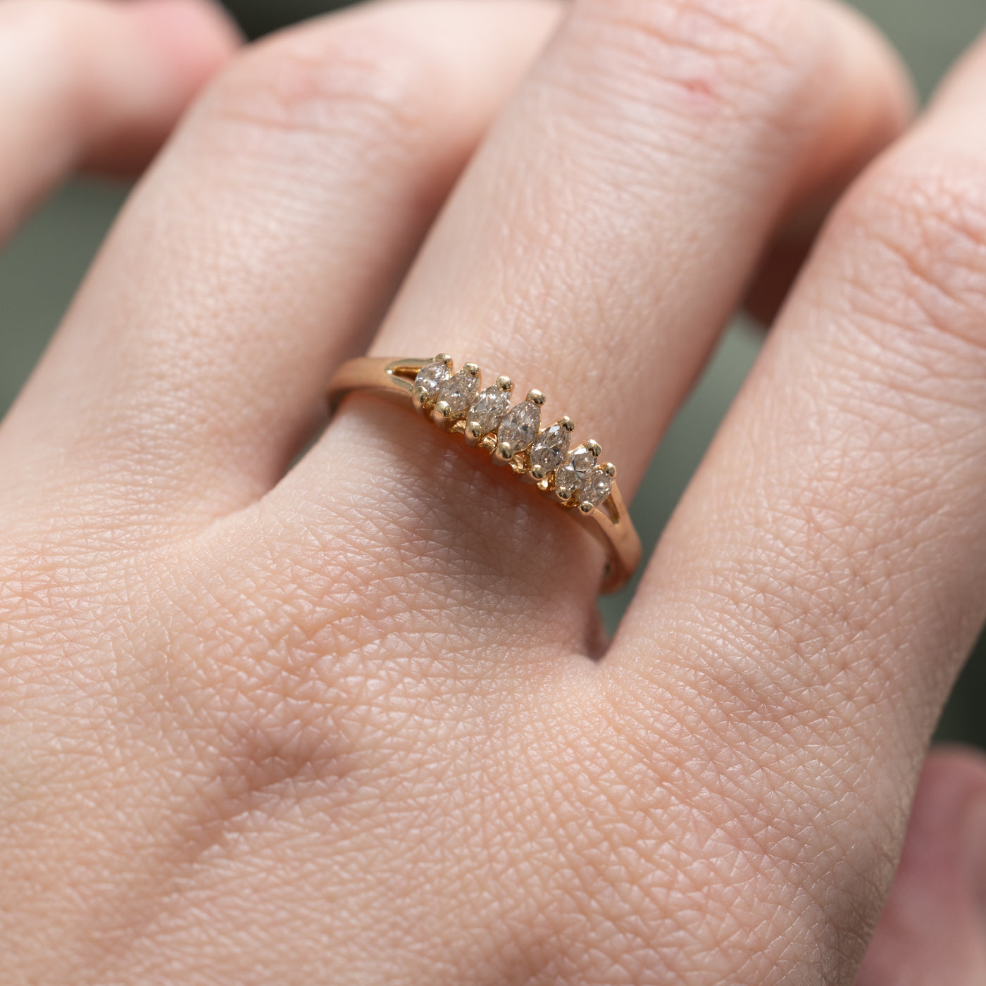 Bague en diamants marquise à sept pierres | 0,25 ct au total | Taille 7,5