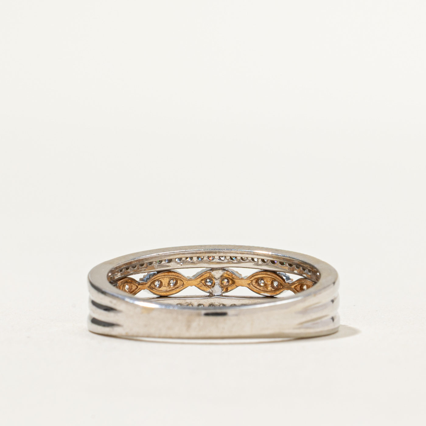 Two Tone Gold Diamond Open Textured Ring | 0.23ctw | SZ 8.25