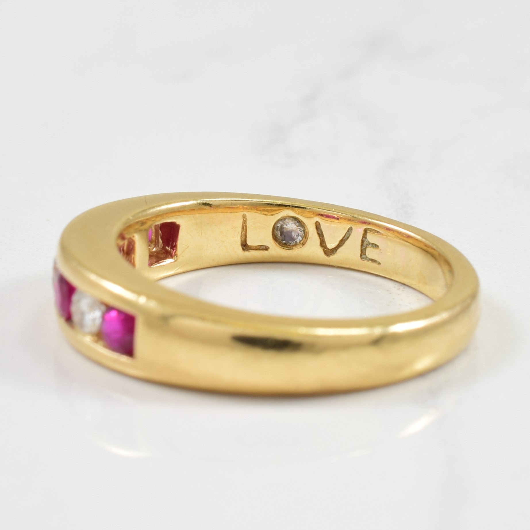 Channel Set Ruby & Diamond Ring | 0.36ctw, 0.18ctw | SZ 7 |