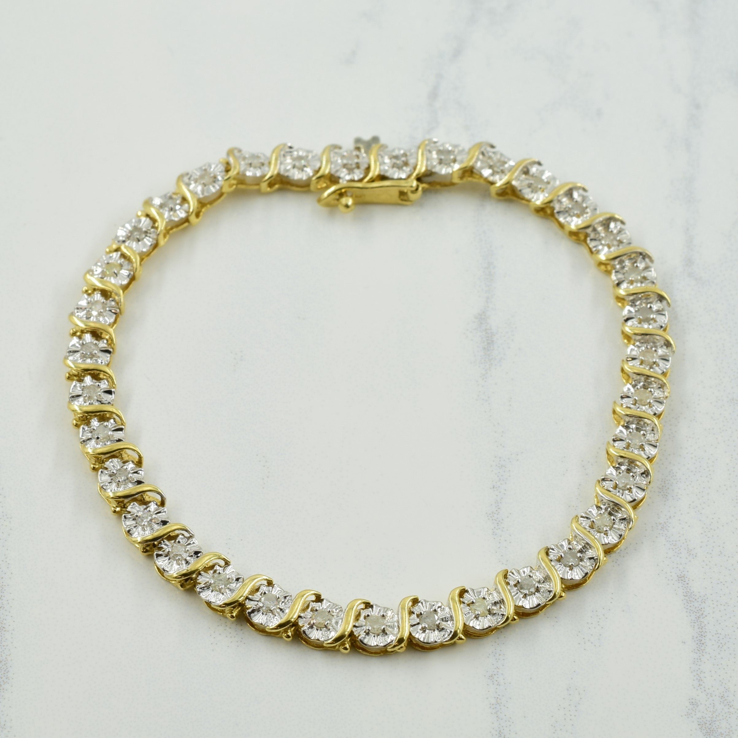 Bracelet de tennis en or bicolore 10 carats avec diamants | 0,88 ct | 17,8 cm |