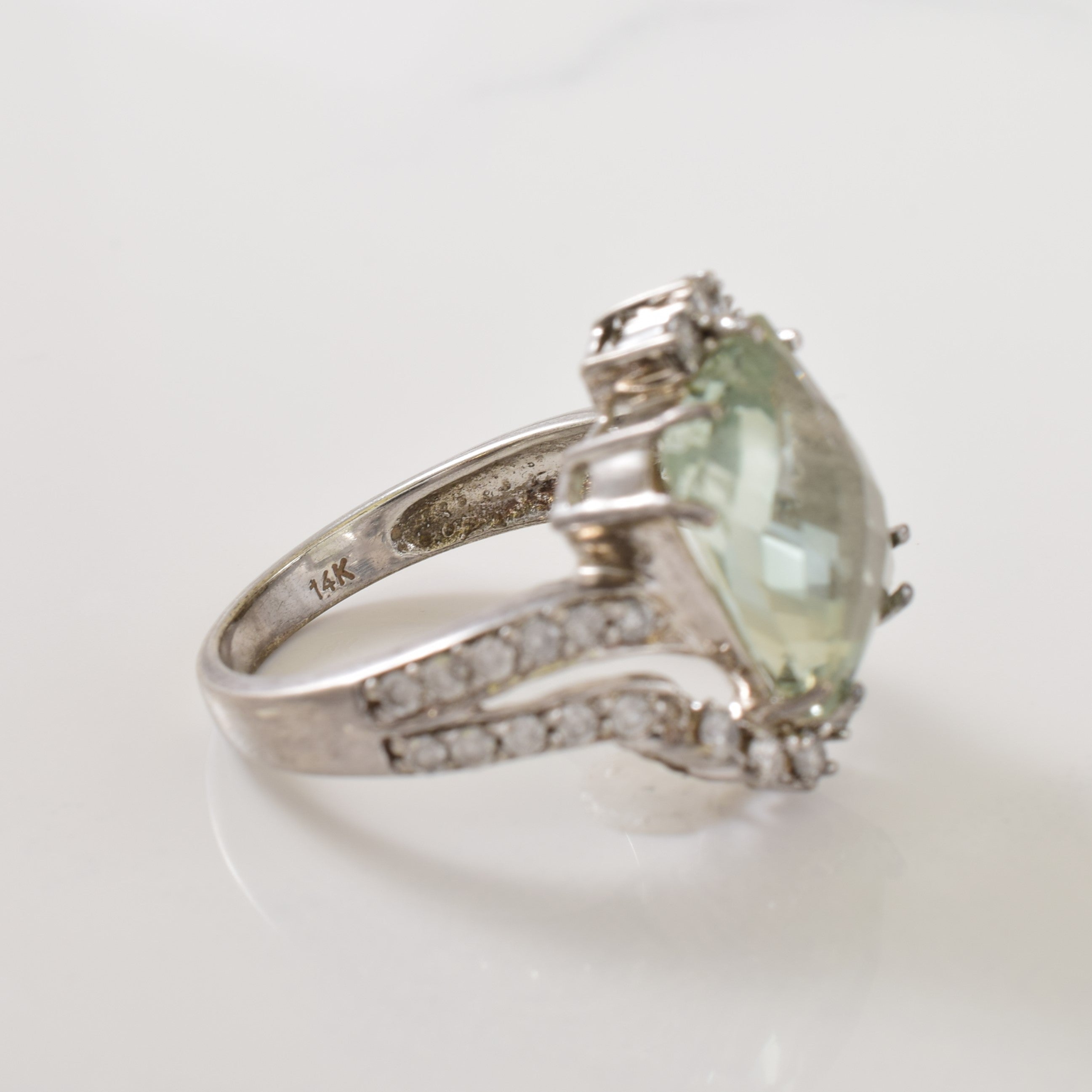 Prasiolite & Diamond 14k Ring | 5.0ct, 0.40ctw | SZ 7 |