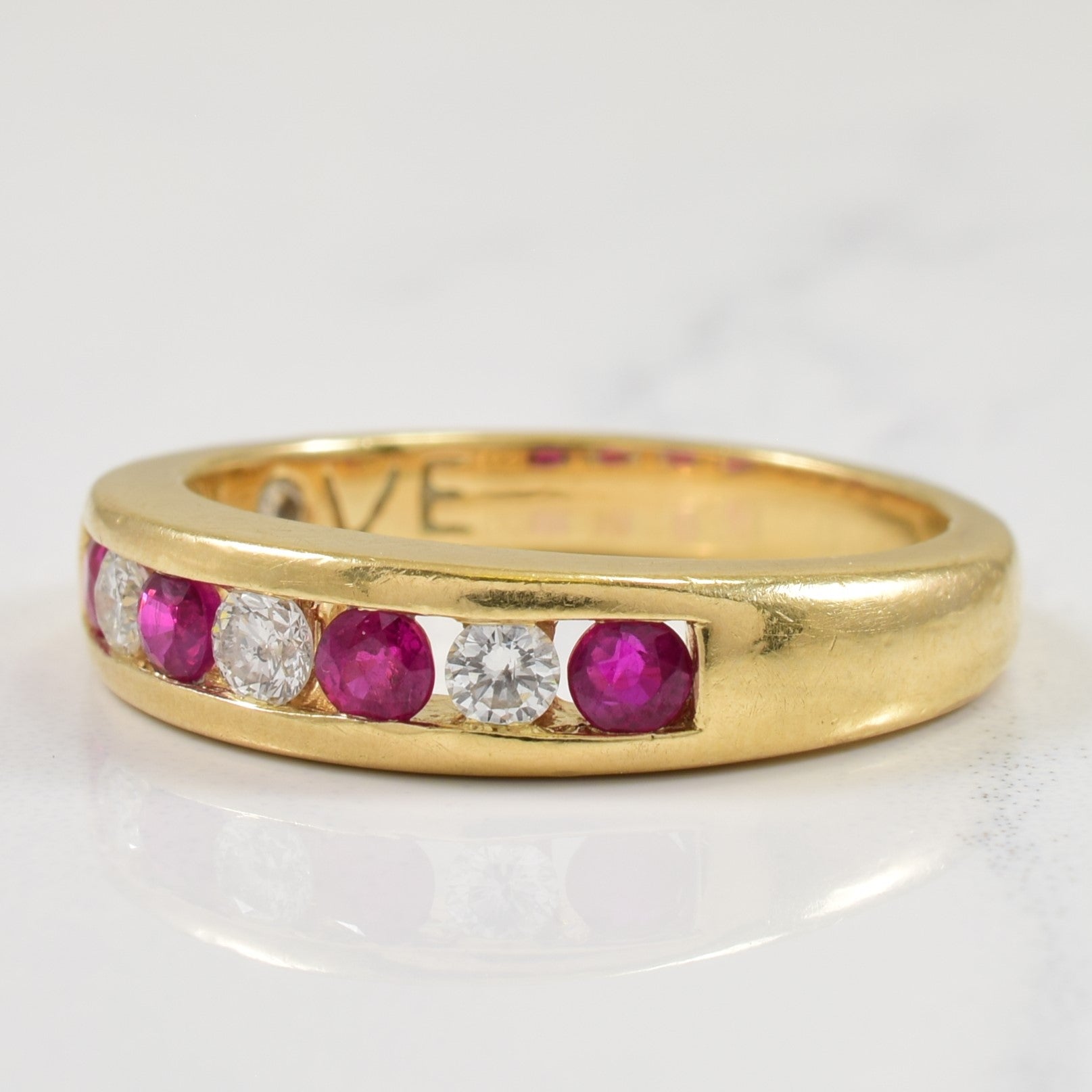 Channel Set Ruby & Diamond Ring | 0.36ctw, 0.18ctw | SZ 7 |