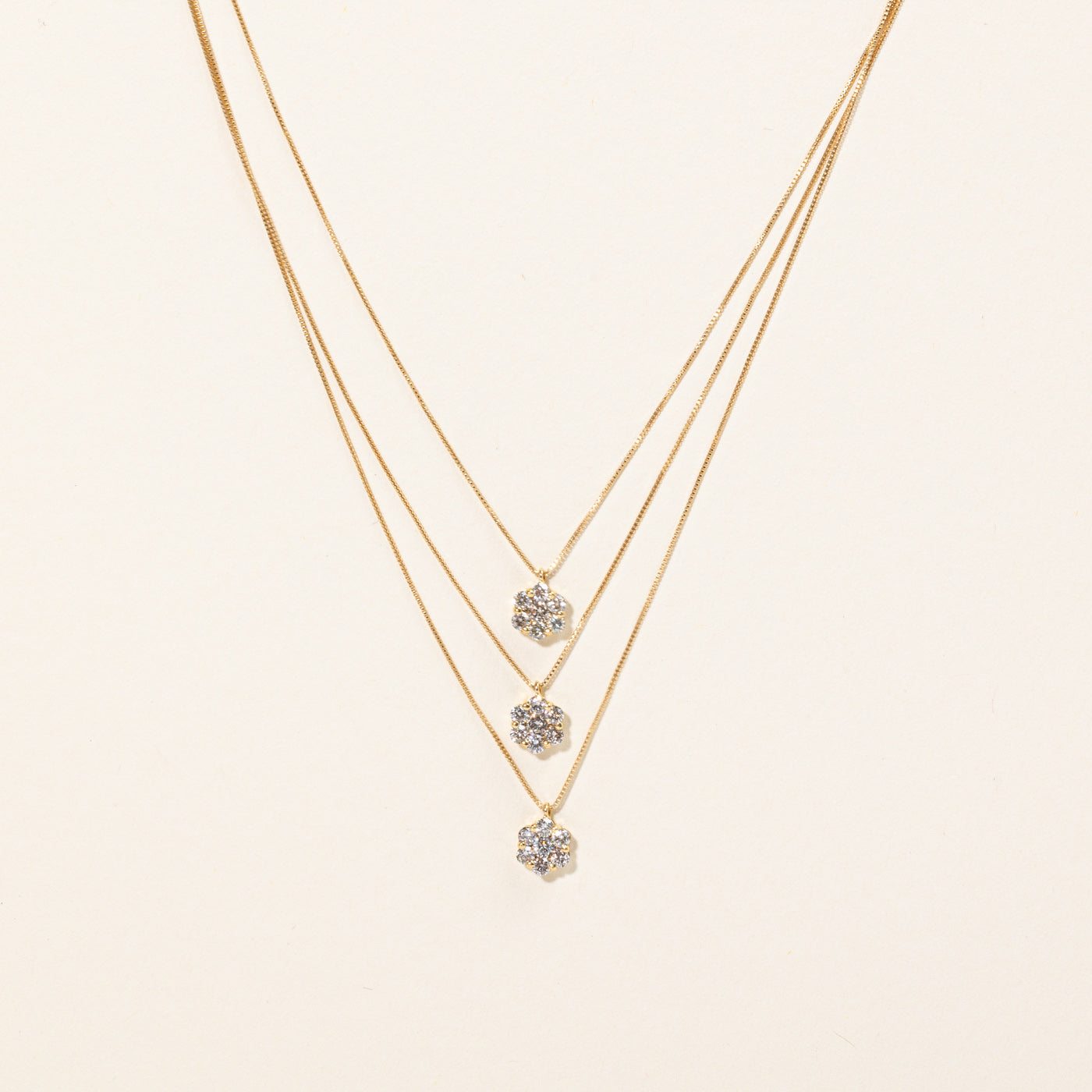 Diamond Cluster Tiered Pendant Necklace | 0.84ctw | 17" |