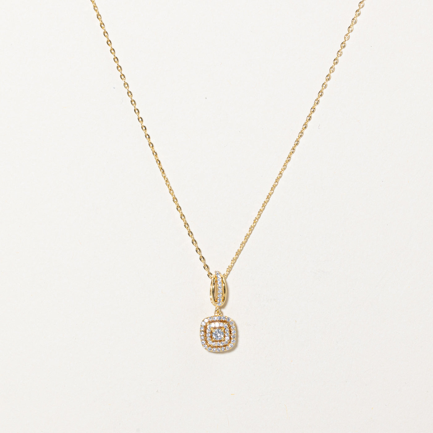 Diamond Double Halo Pendant Necklace | 0.21ctw | 16" |