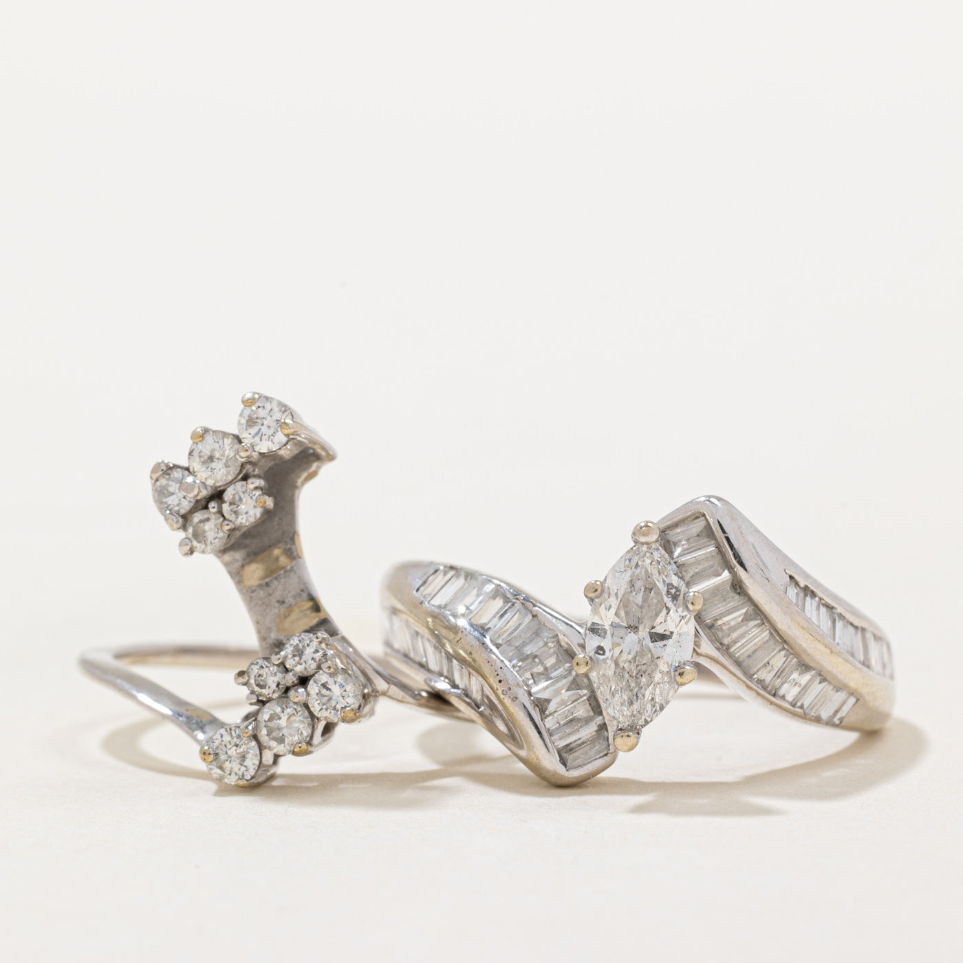 Ensemble bague de fiançailles et alliance en diamant taille marquise | 1,65 ct | Taille 8 |