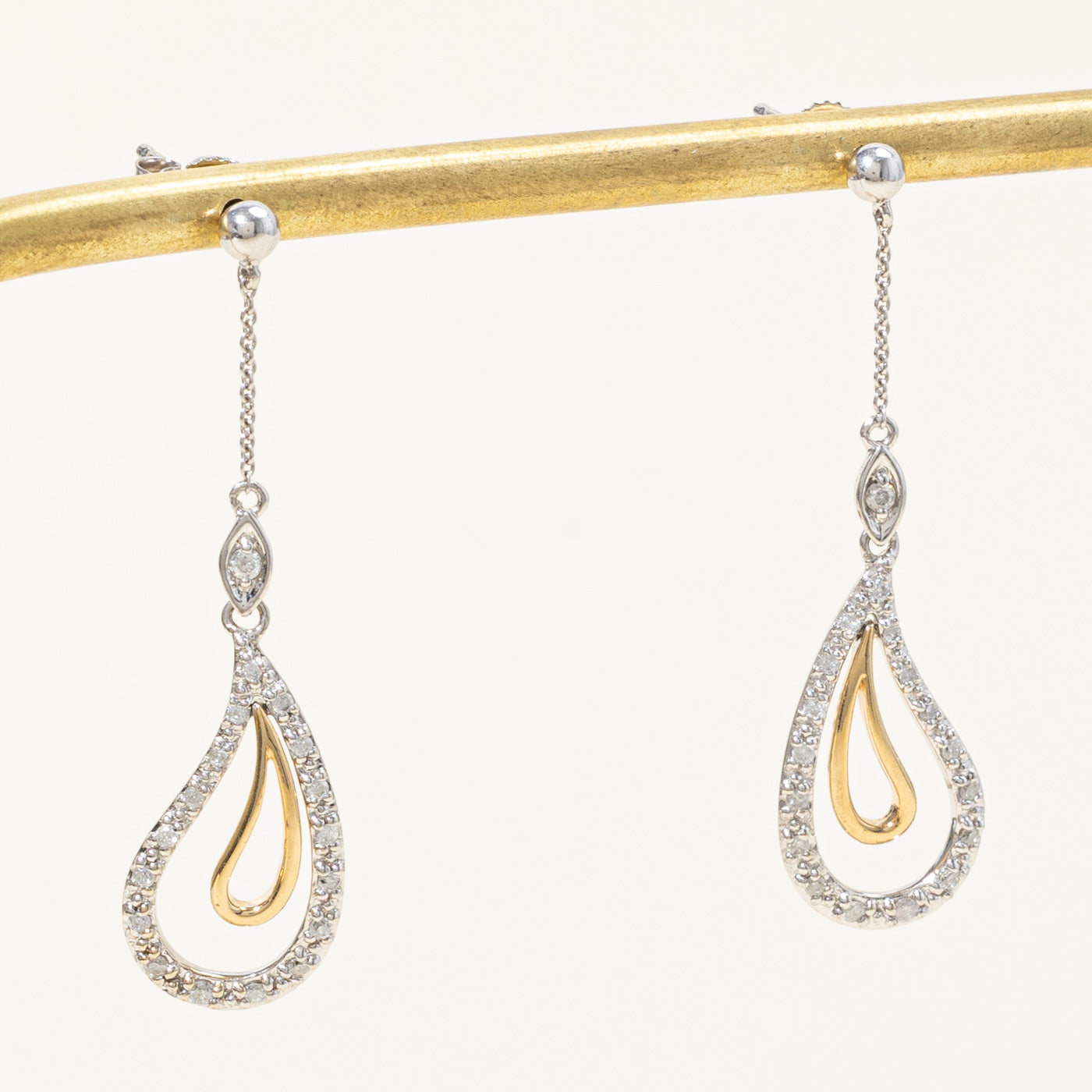Two Tone Gold Diamond Teardrop Earrings | 0.22ctw |