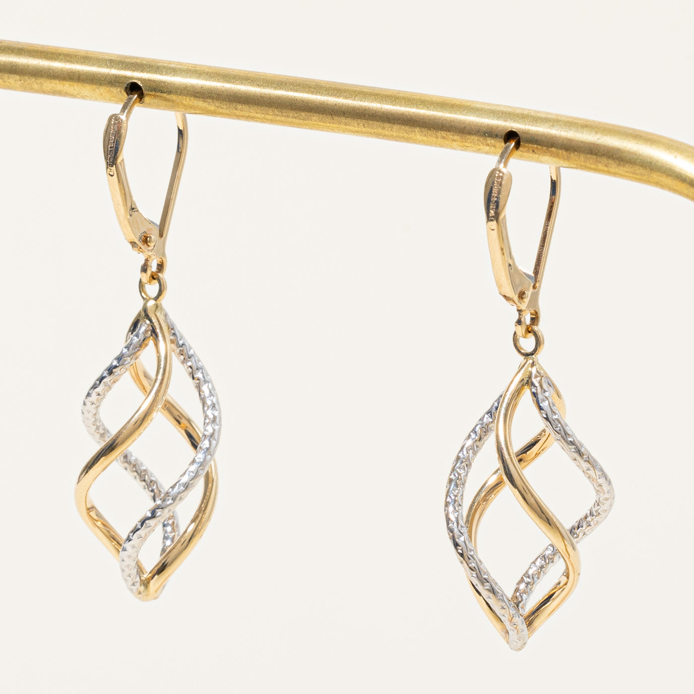 14k Two Tone Gold Spiral Earrings