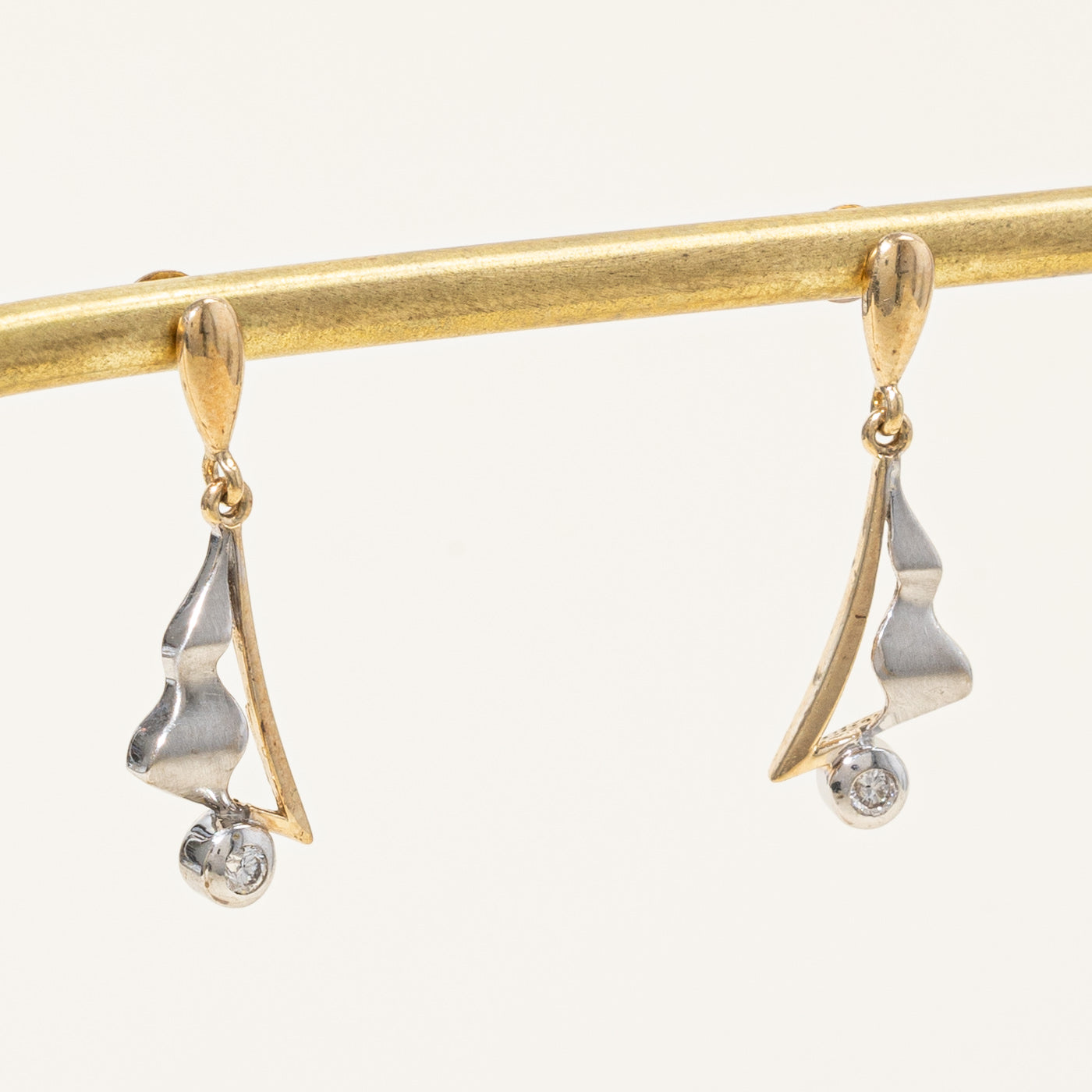 Two Tone Abstract Design Diamond Drop Earrings | 0.09ctw |