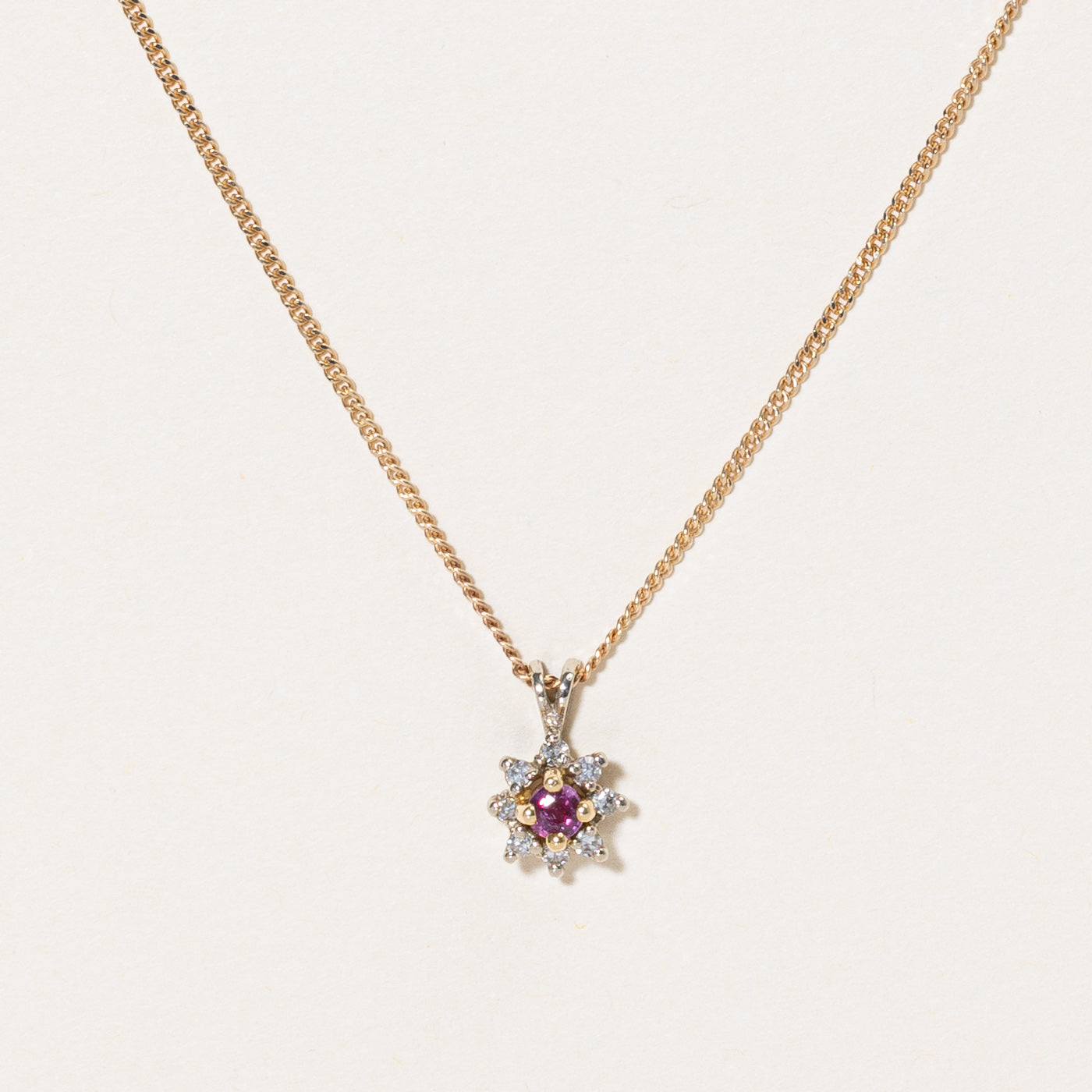Ruby & Diamond Pendant & Necklace | 0.10ct, 0.08ctw | 18" |